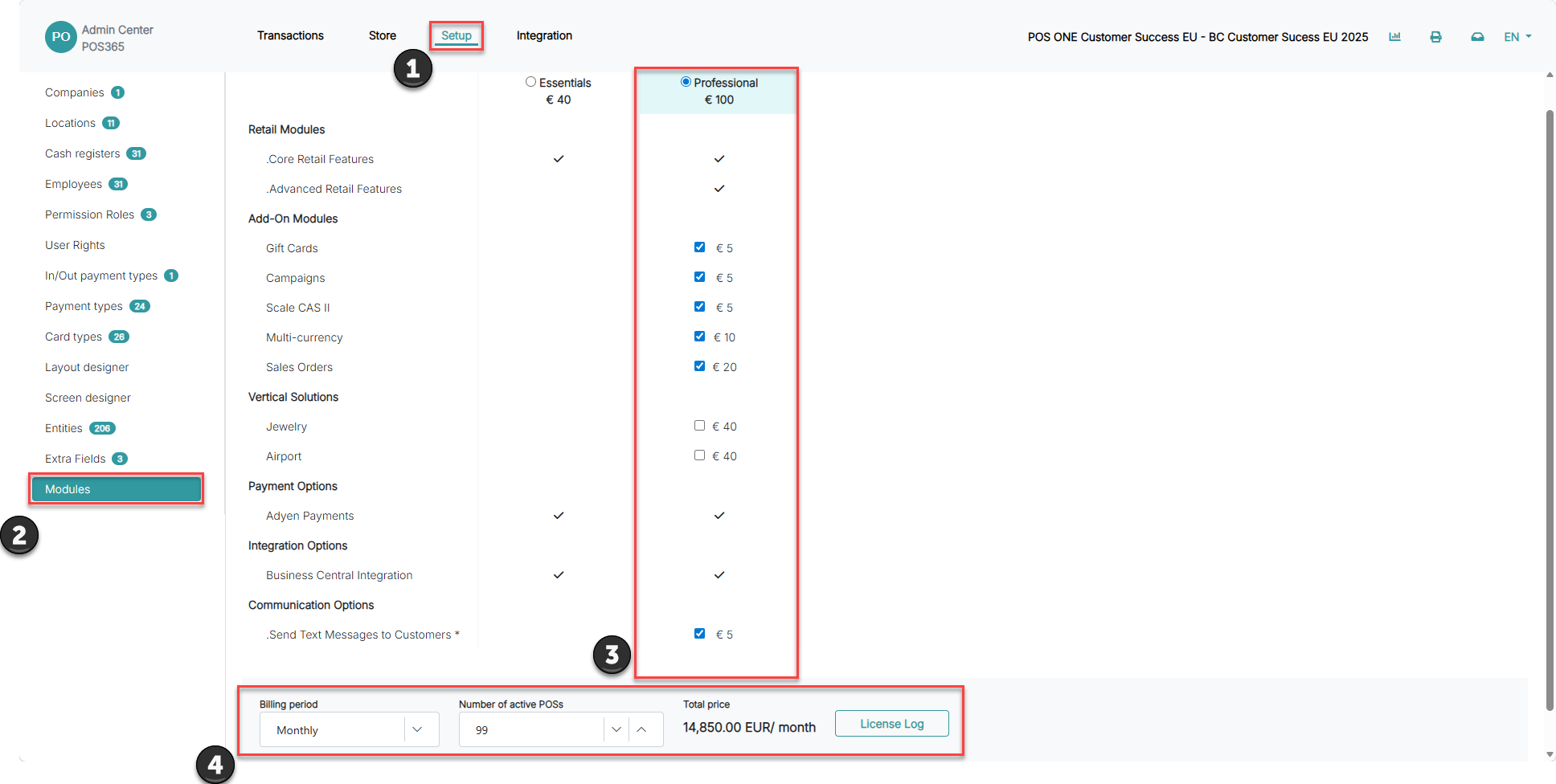 create and set up a new company in the admin center