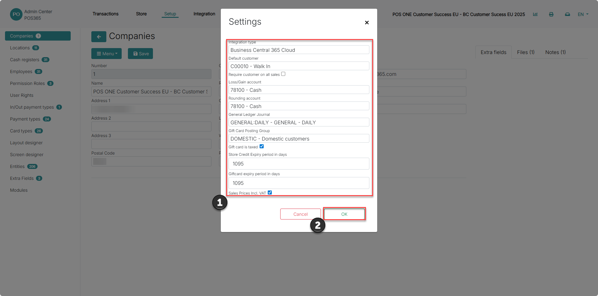 create and set up a new company in the admin center