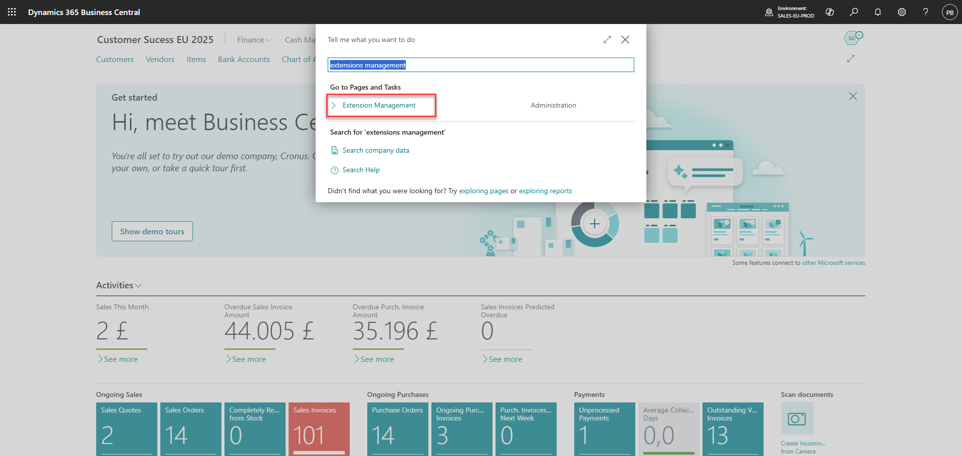 download business central extension set up integration
