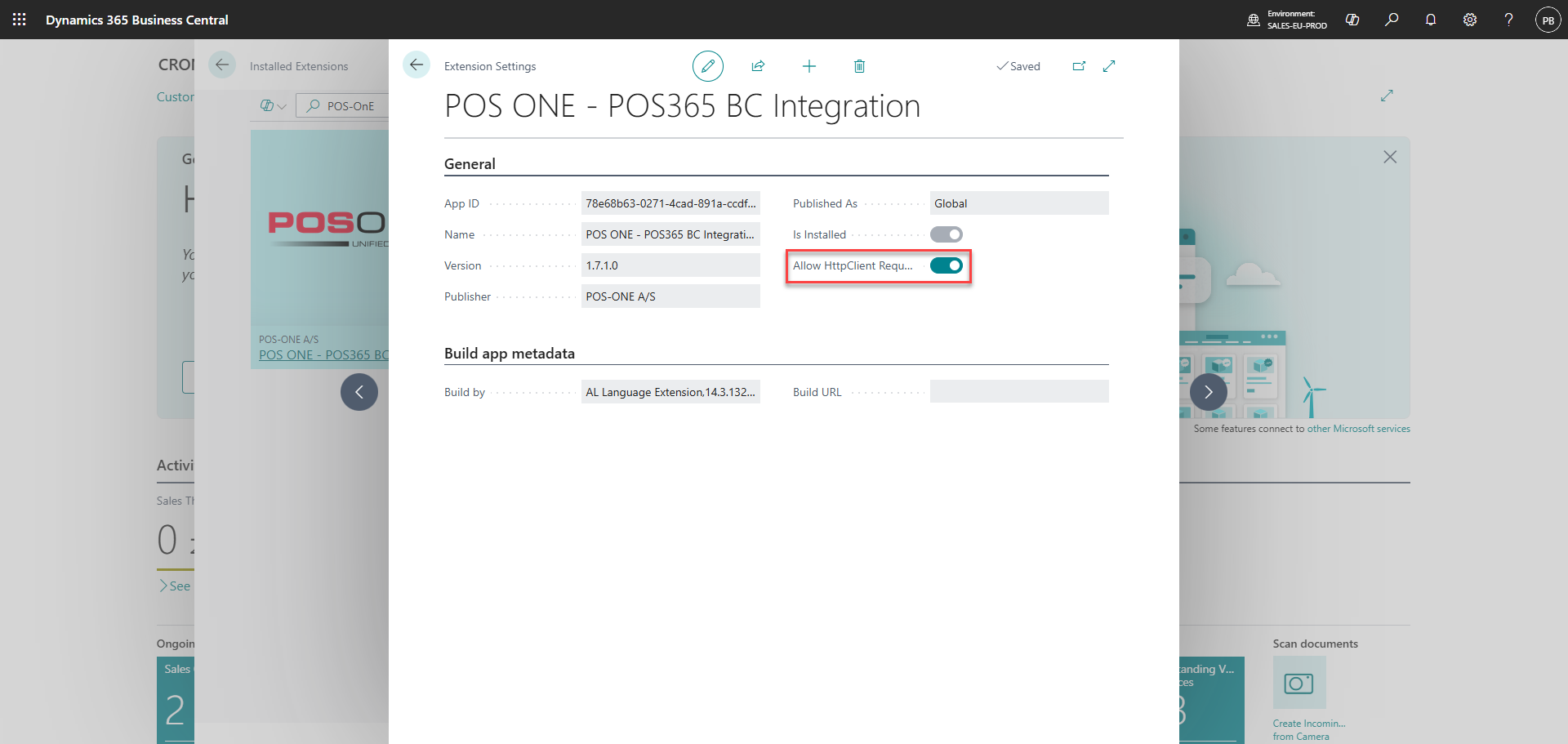 download business central extension set up integration