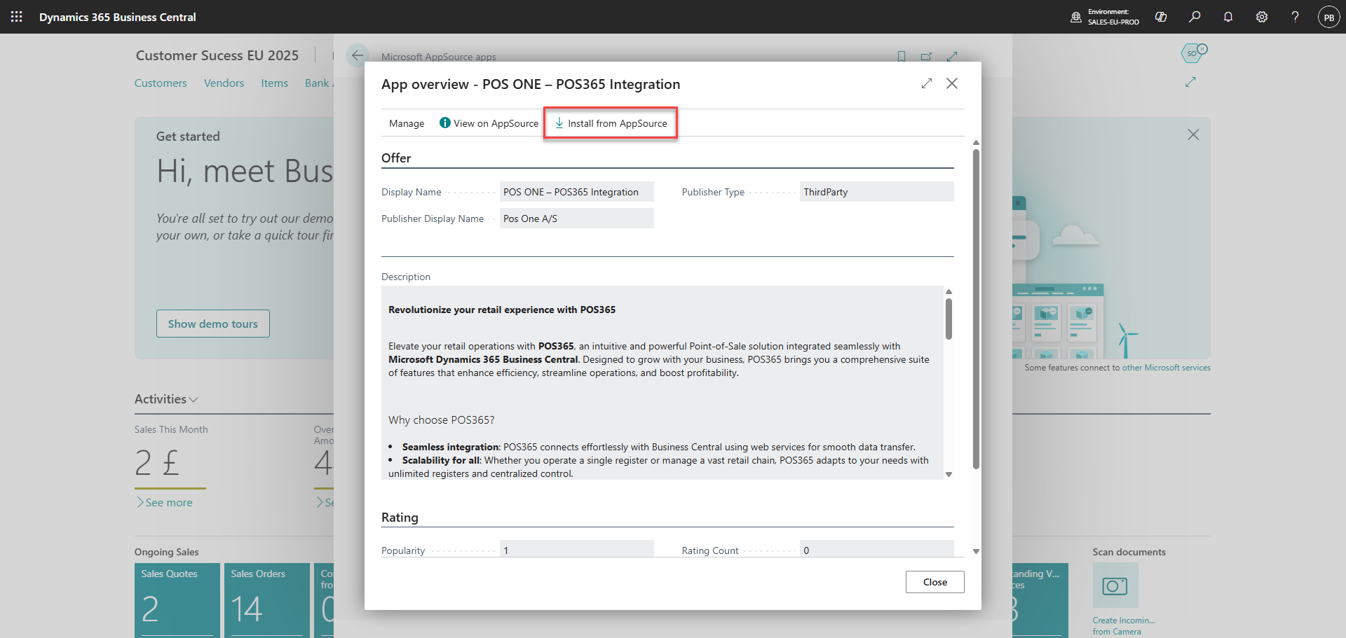 download business central extension set up integration