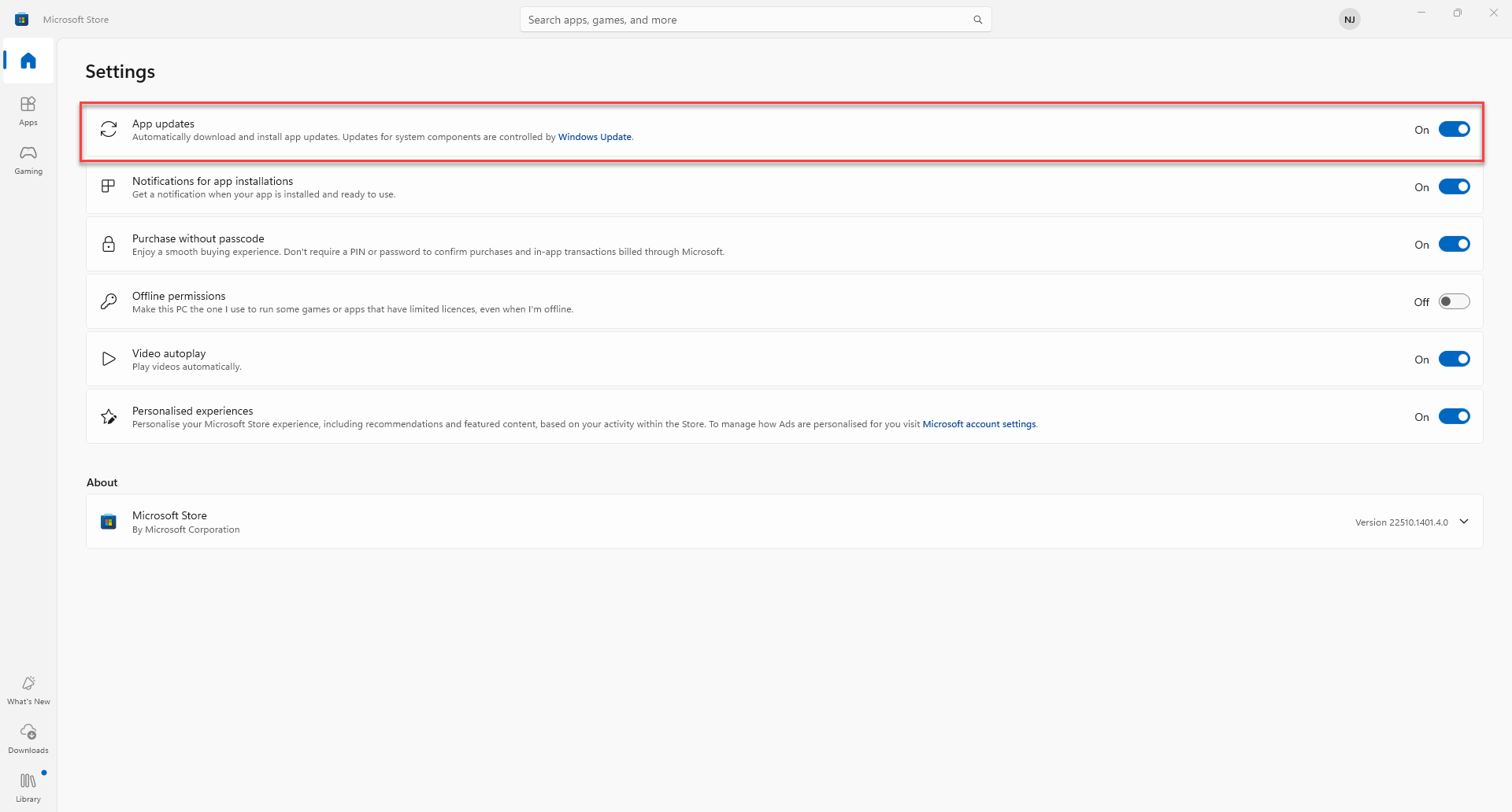 enable automatic updates in microsoft store
