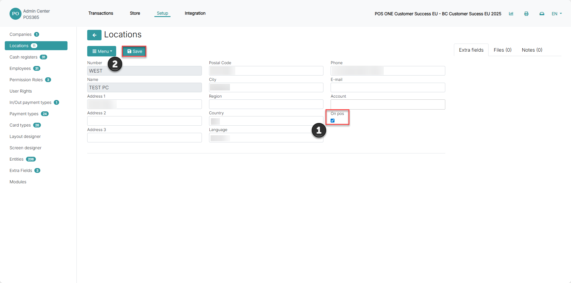 how to set up locations using pos365 admin center