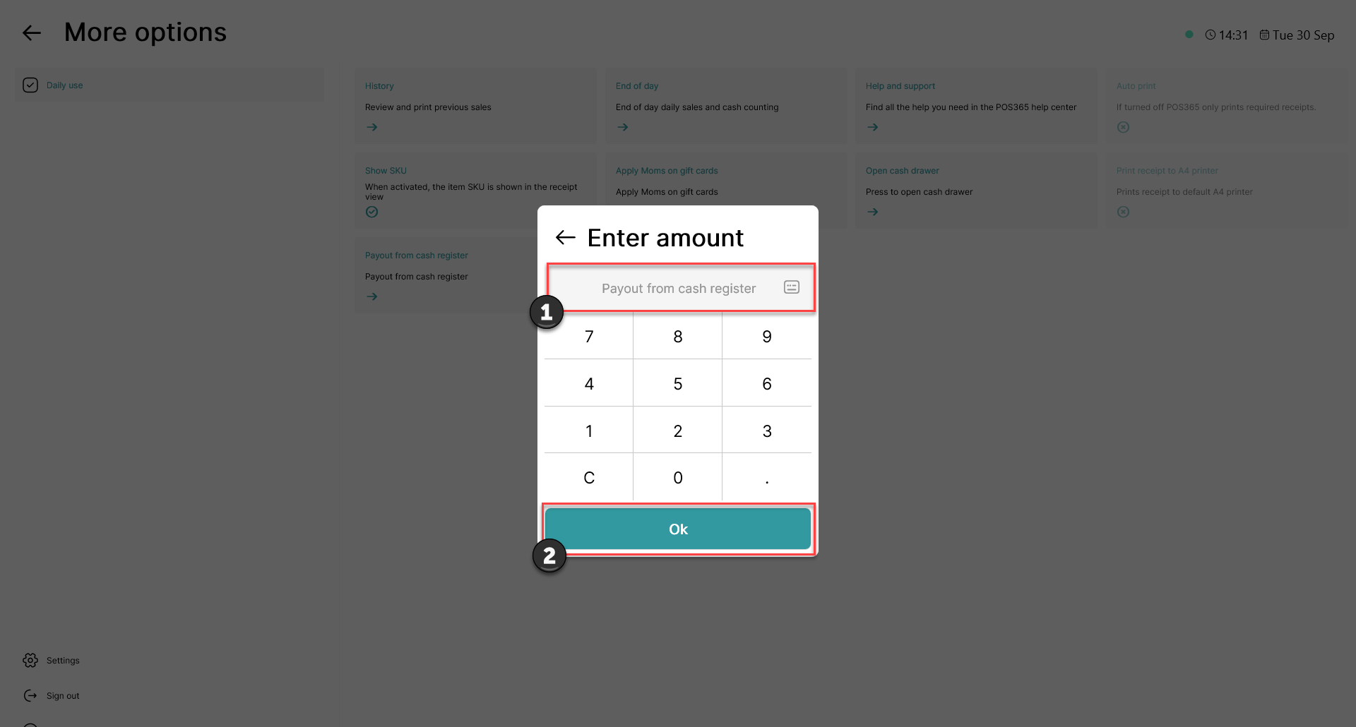 in out payments from cash register