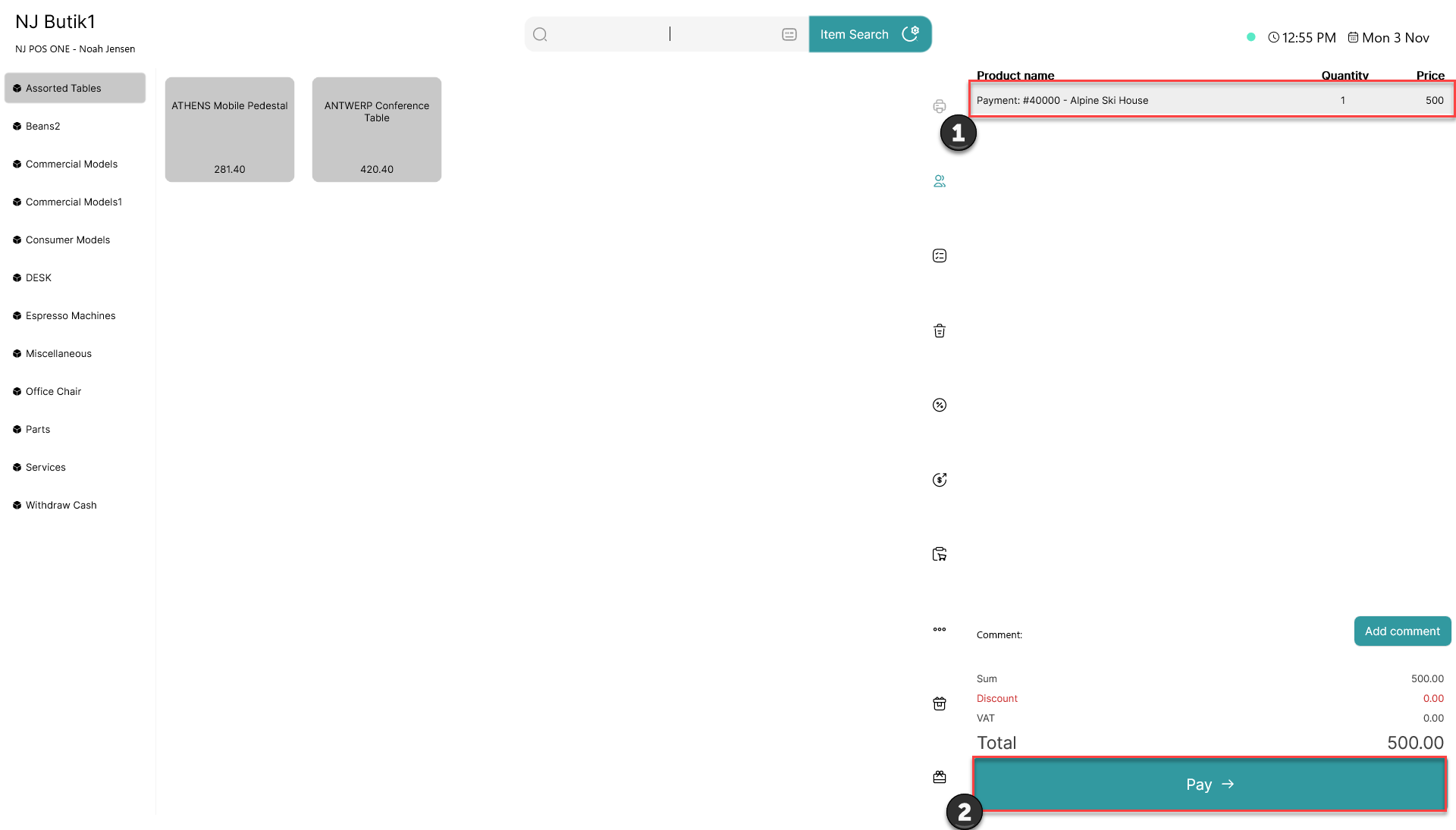 in out payments on a customer