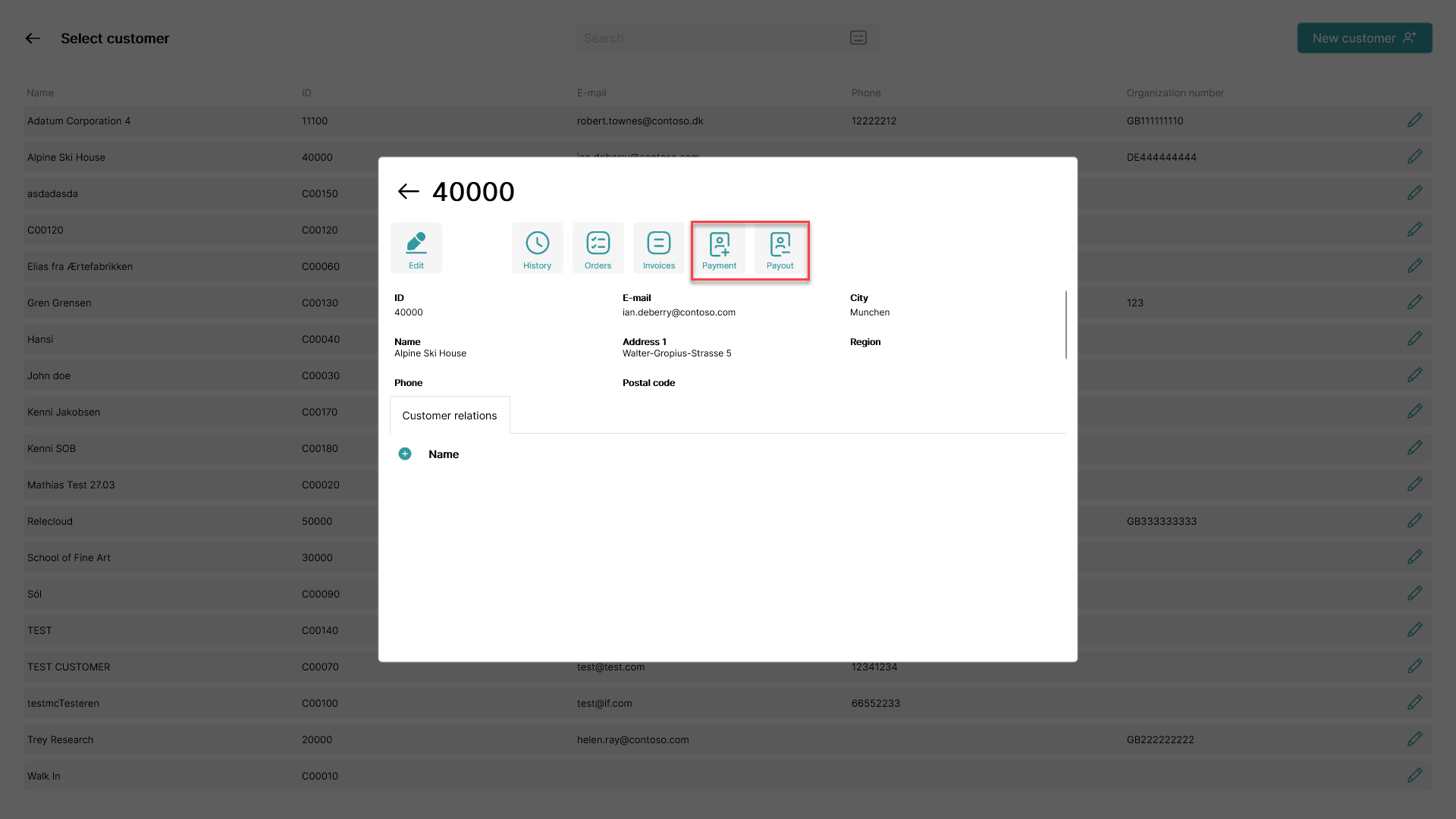 in out payments on a customer