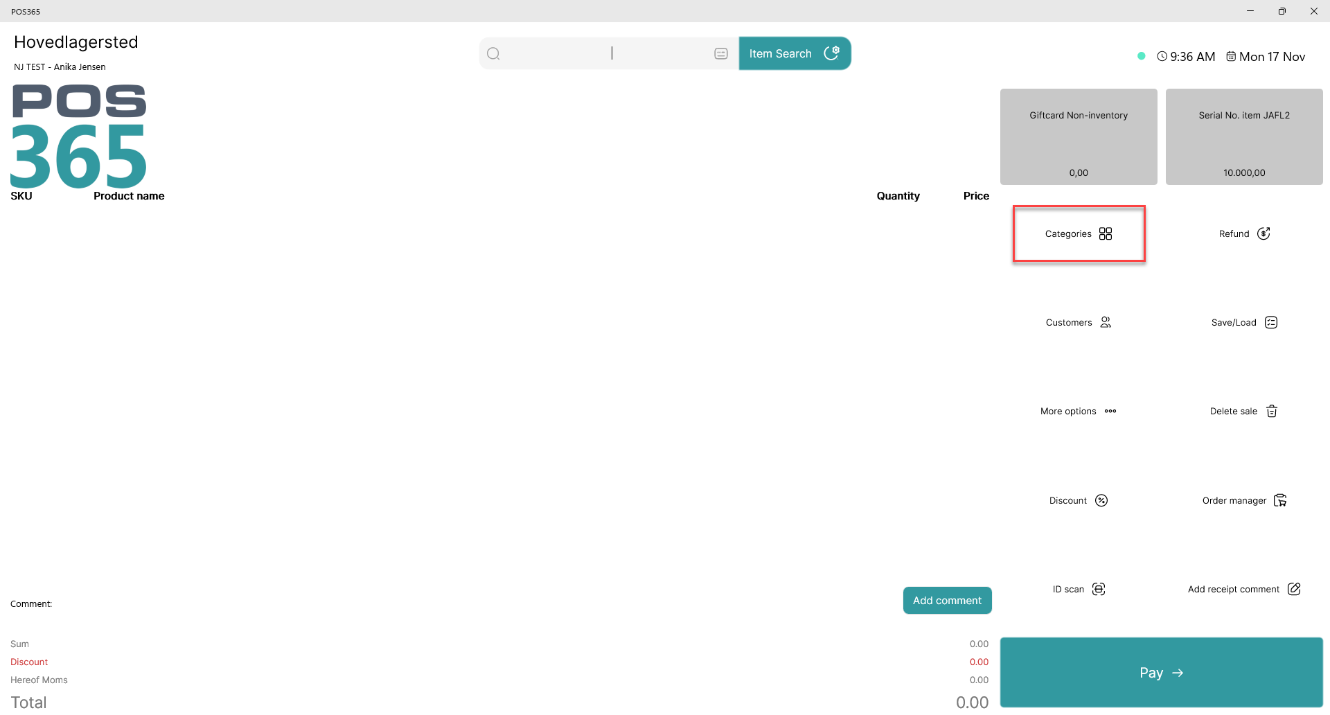 item categories in pos365