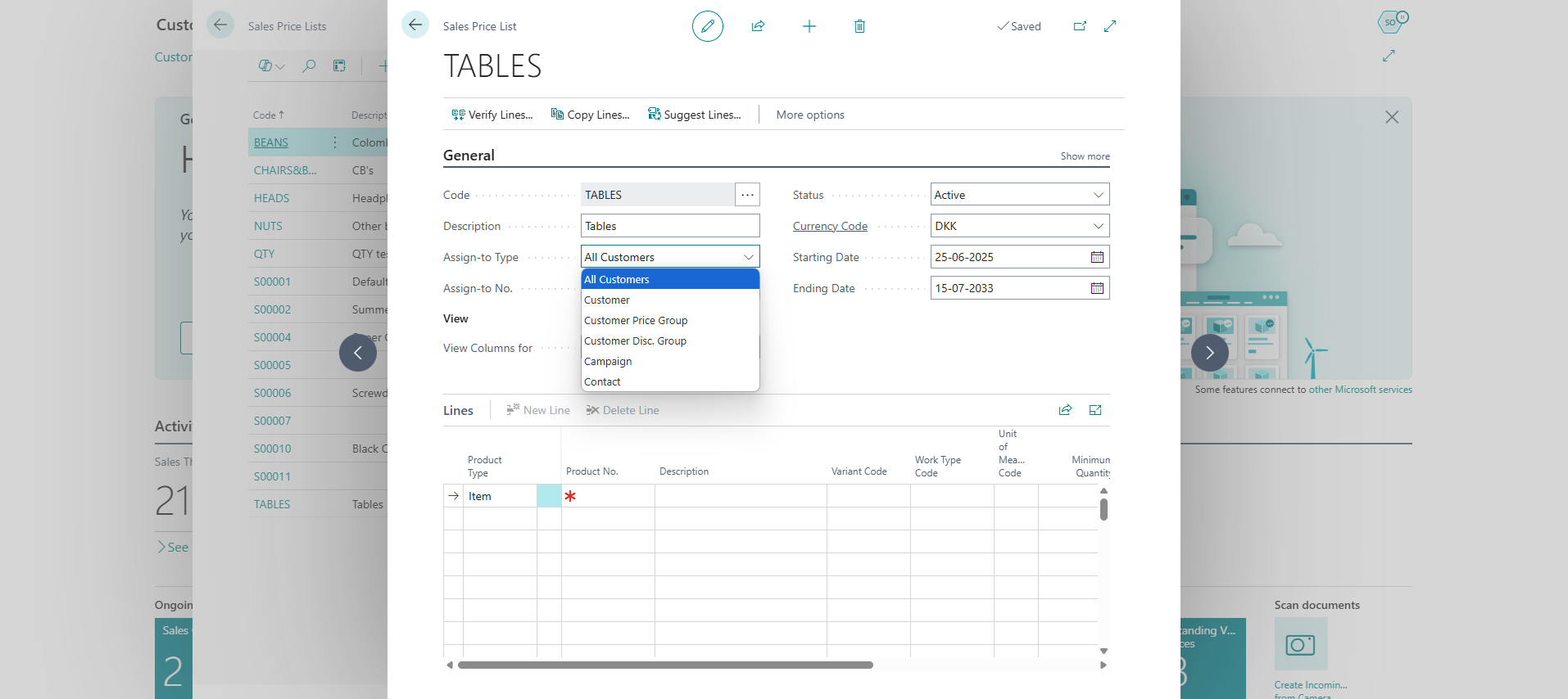 make sales price lists for pos365