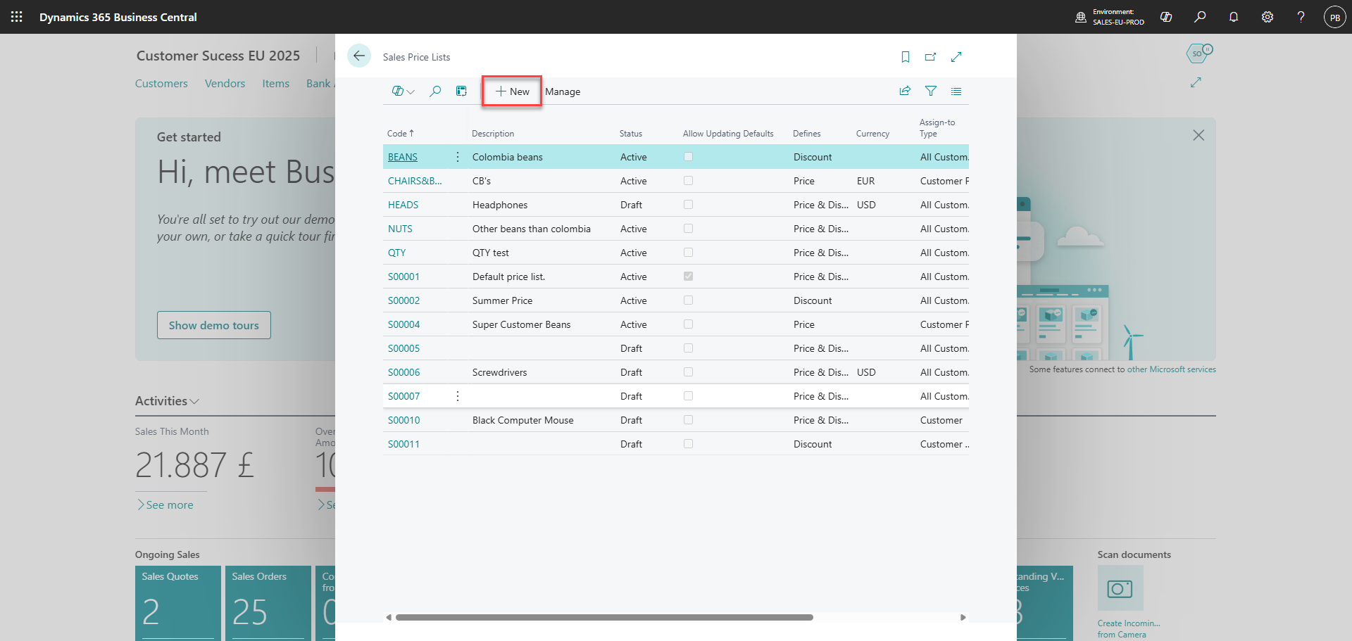 make sales price lists for pos365