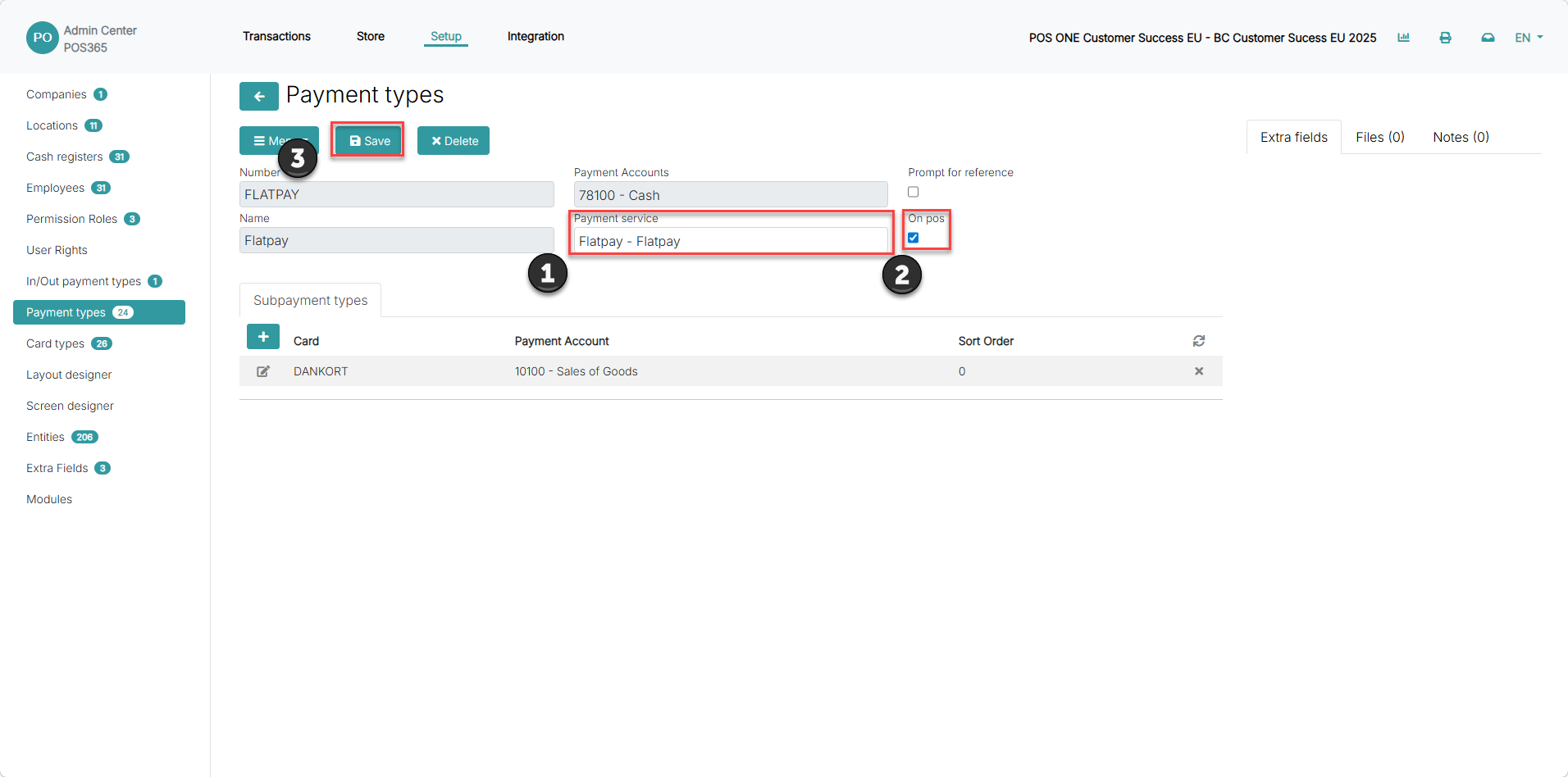 set up payment types for pos365