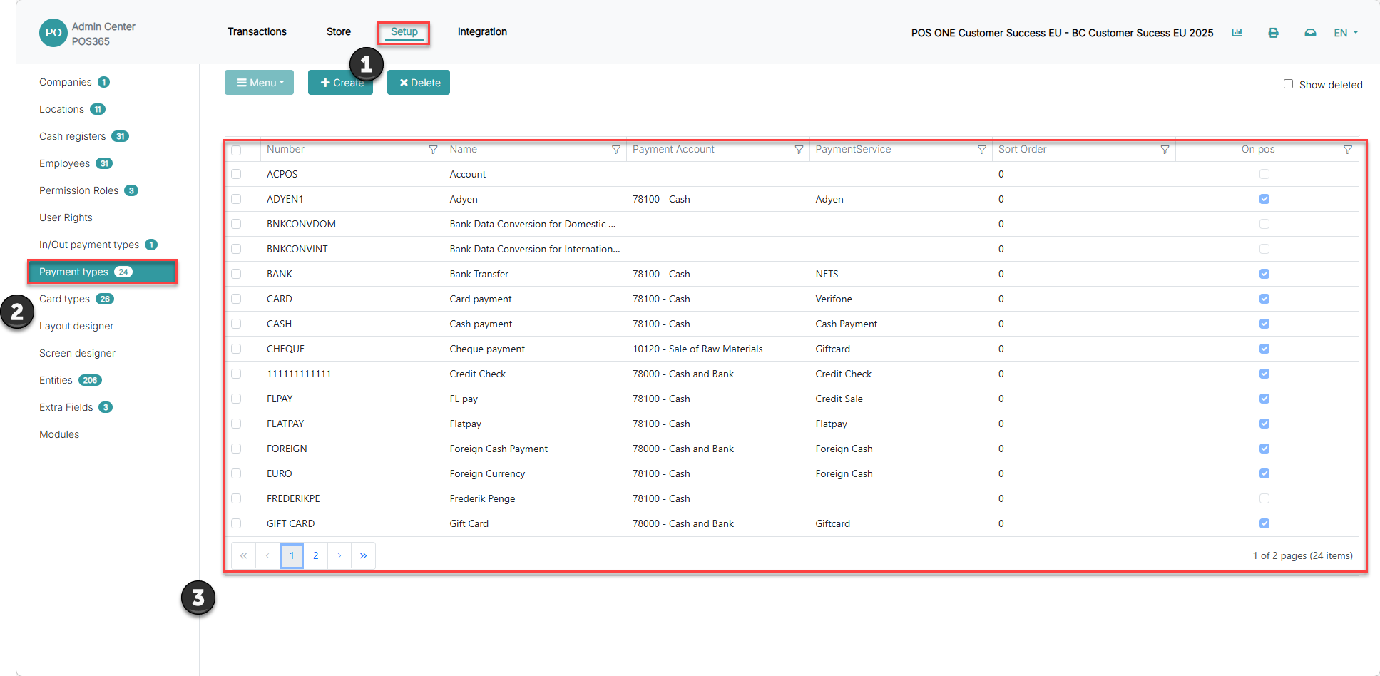 set up payment types for pos365