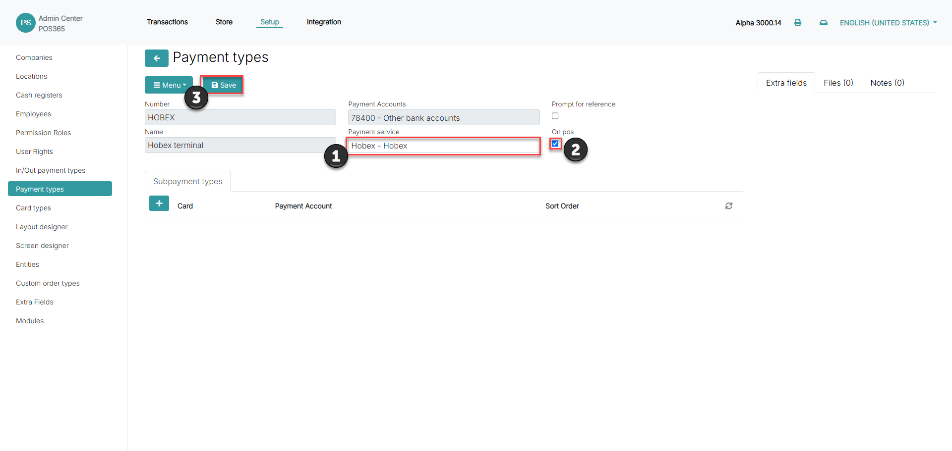 set up payment types for pos365