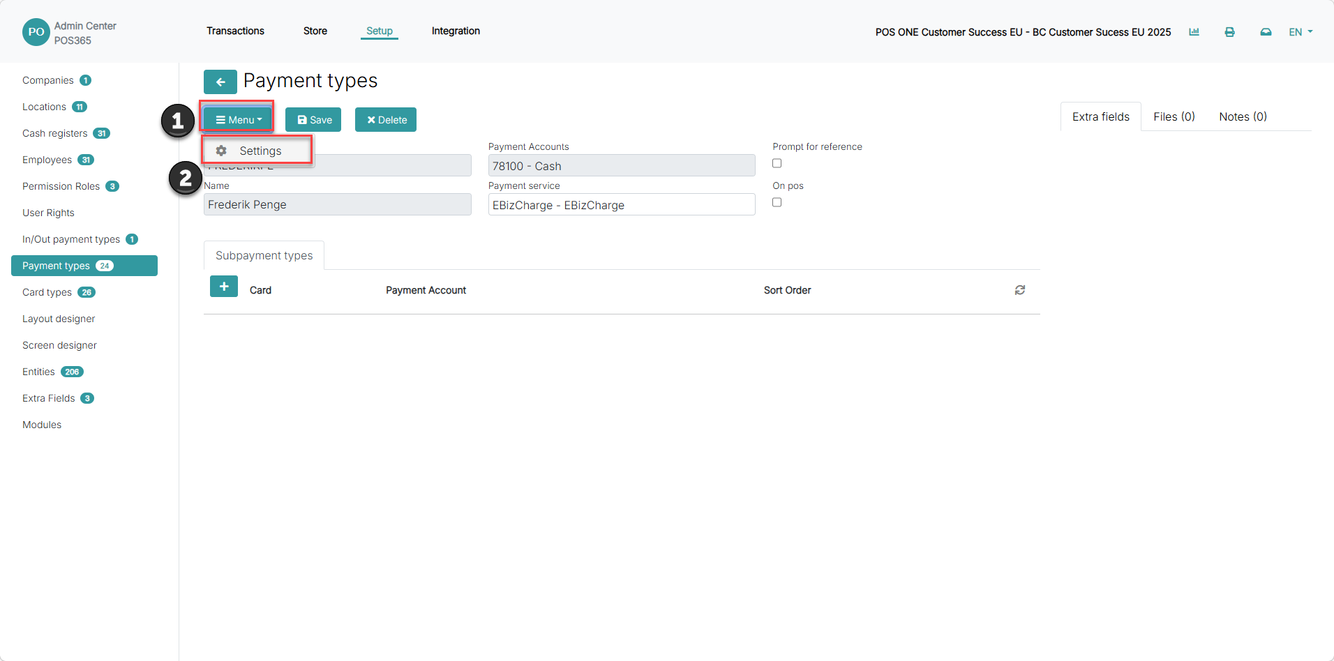 set up payment types for pos365