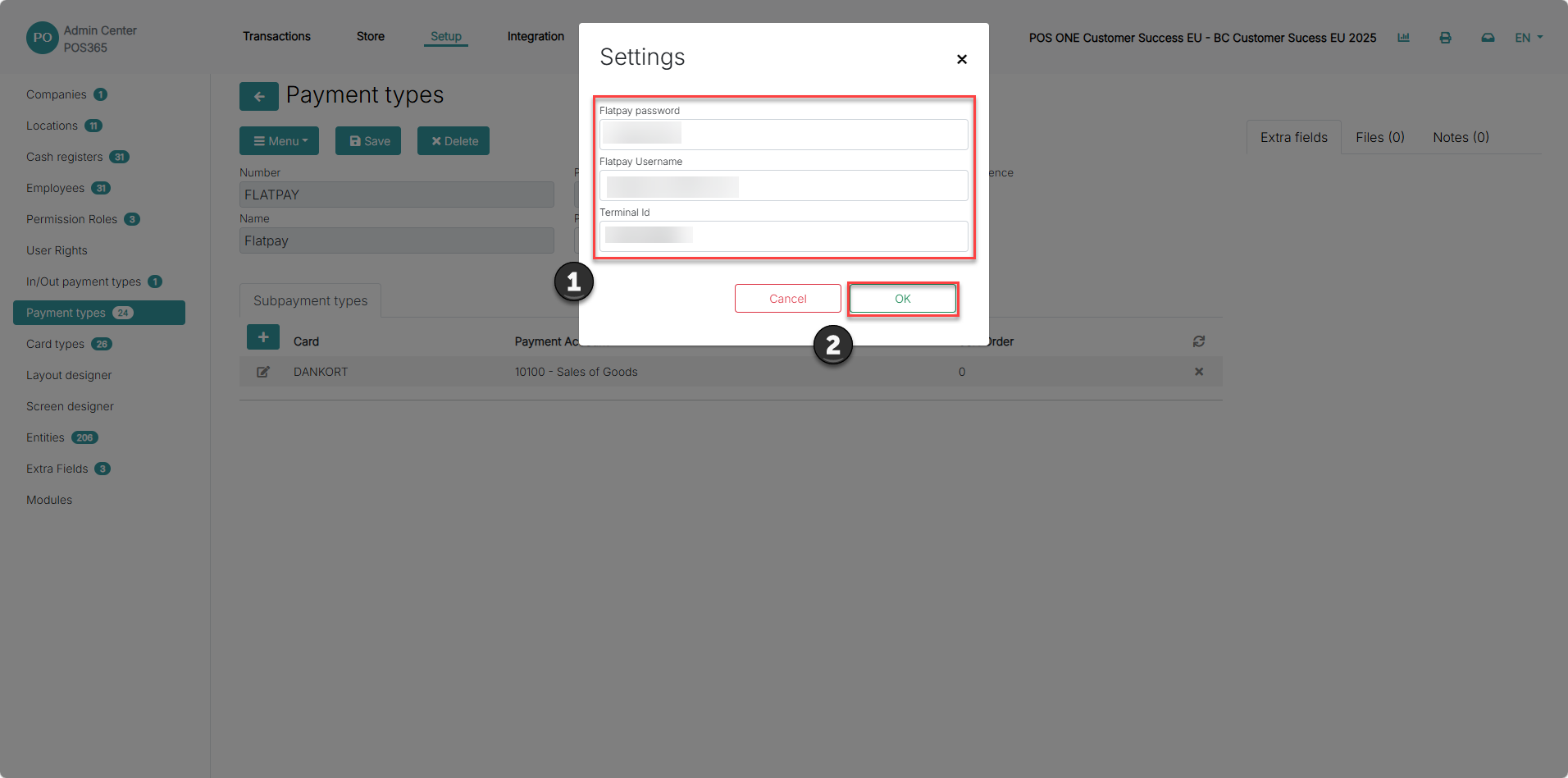 set up payment types for pos365