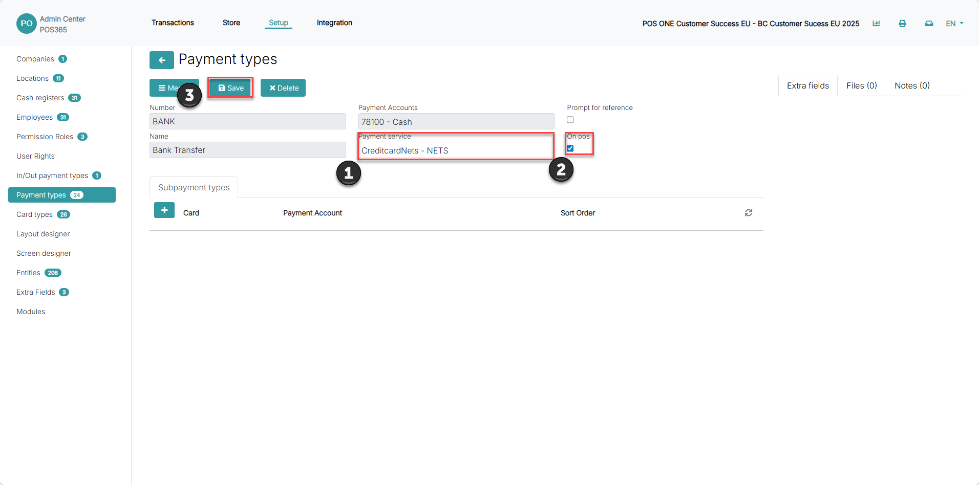 set up payment types for pos365