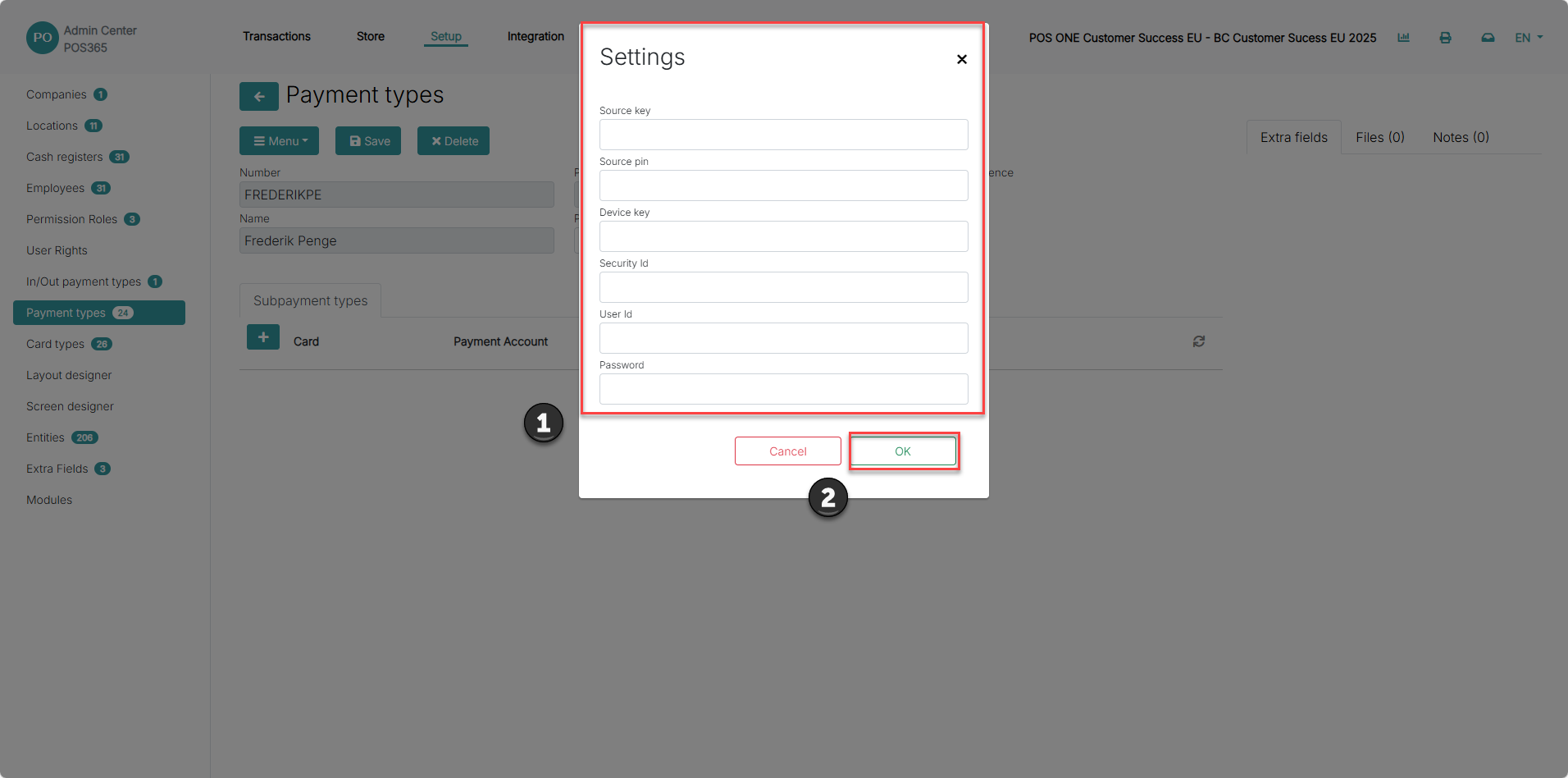 set up payment types for pos365