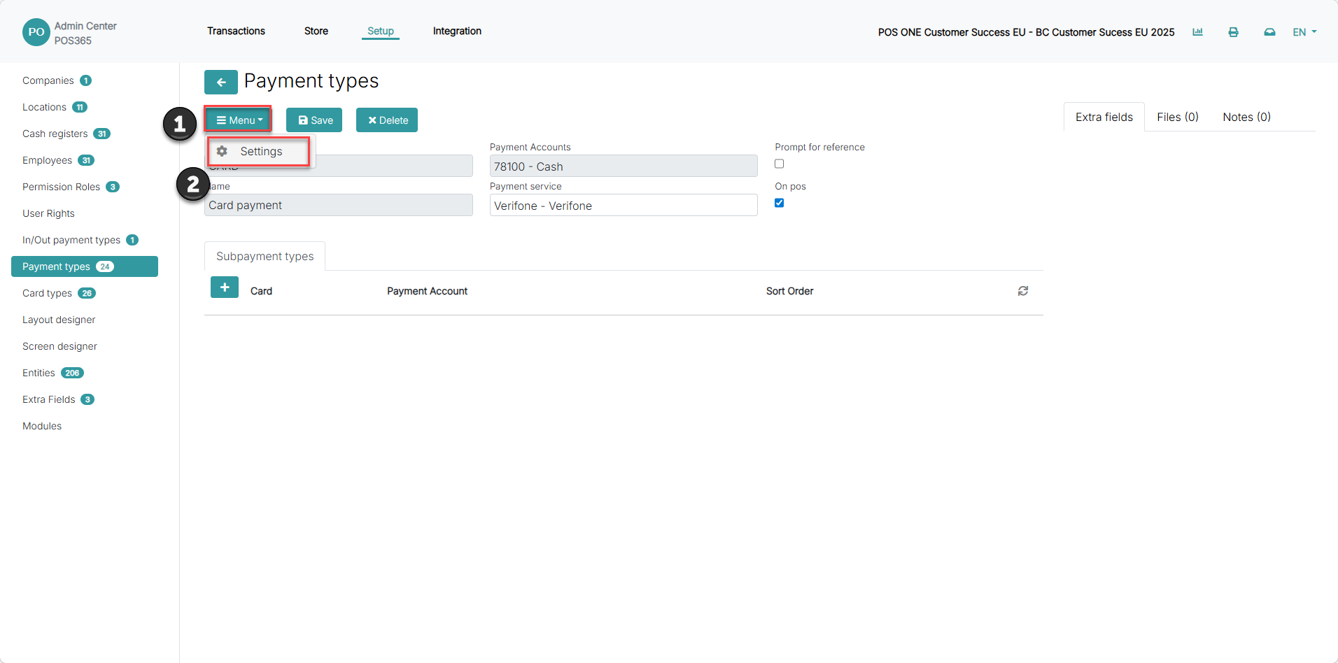 set up payment types for pos365