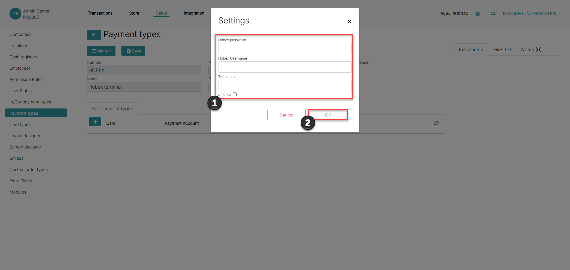 set up payment types for pos365