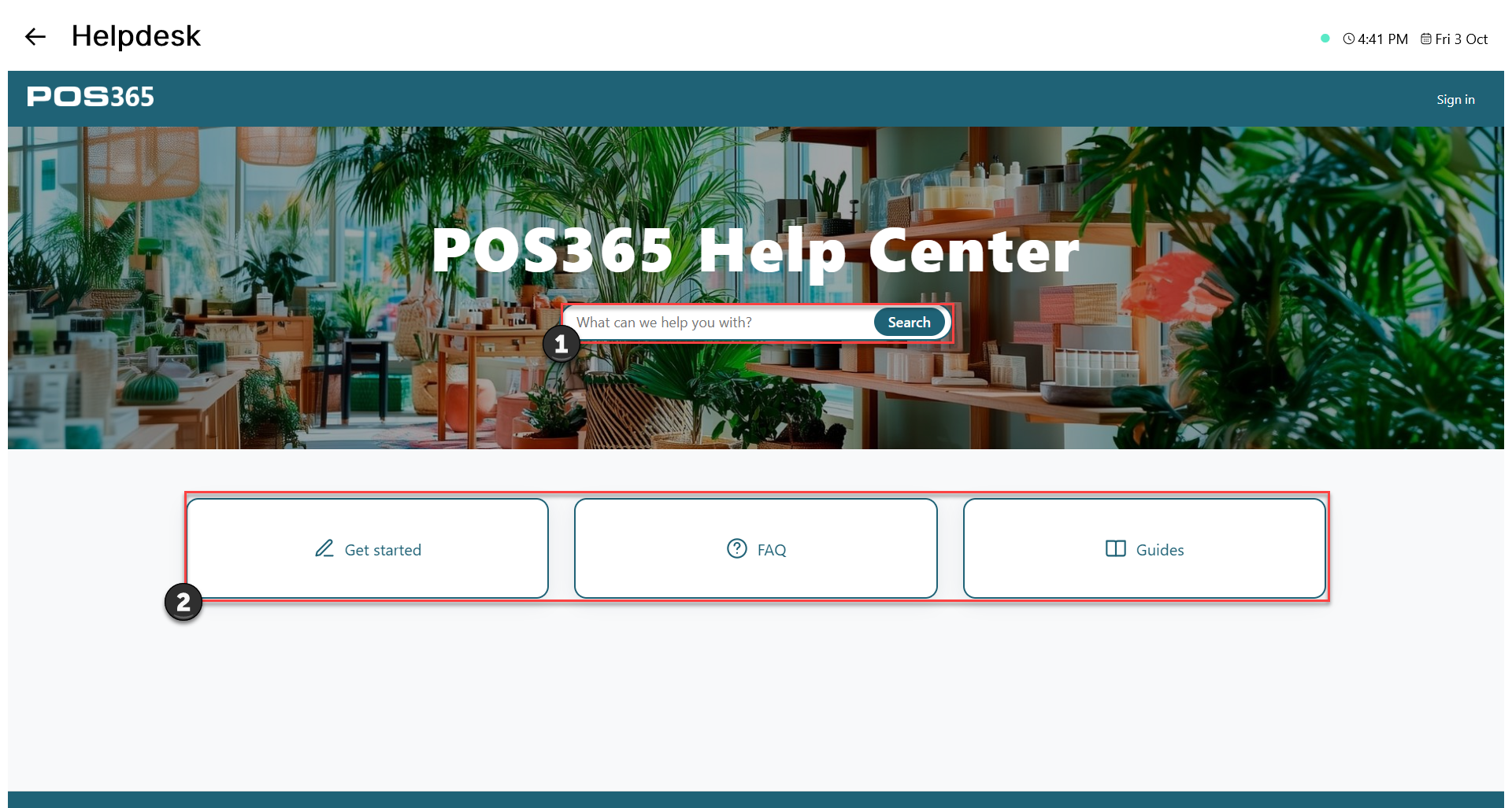 access the help center through the cash register