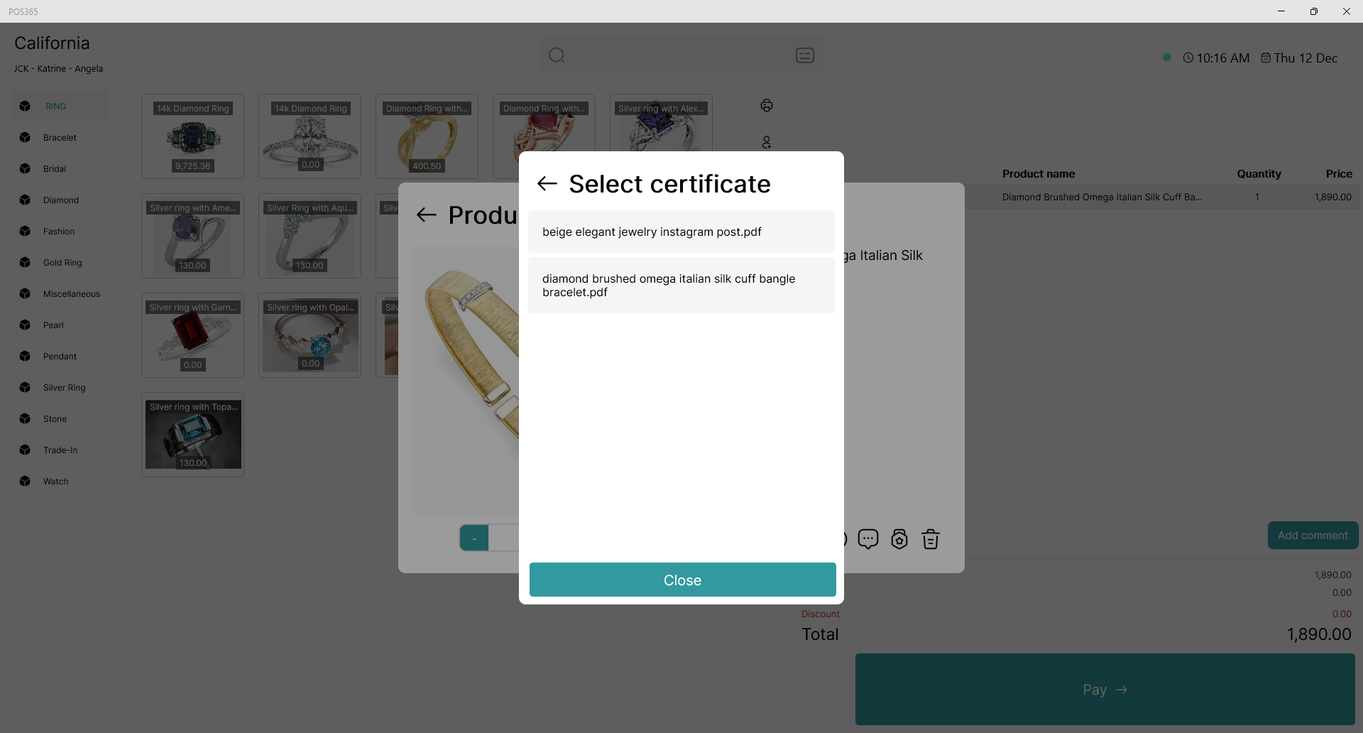 add and view a certificate on a product