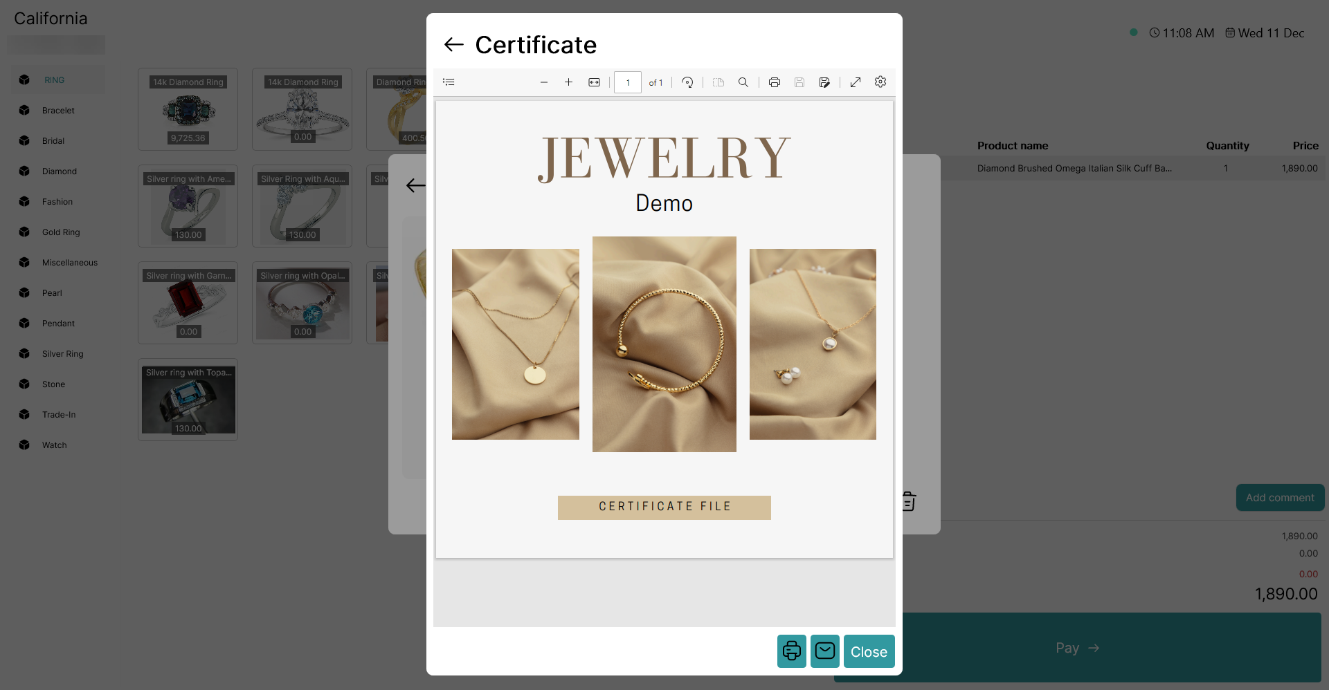 add and view a certificate on a product