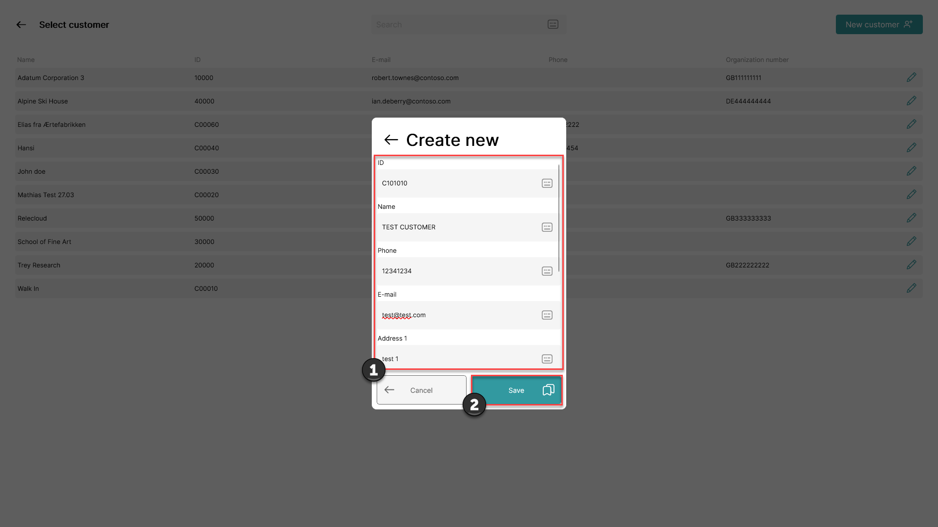 create a customer in pos365