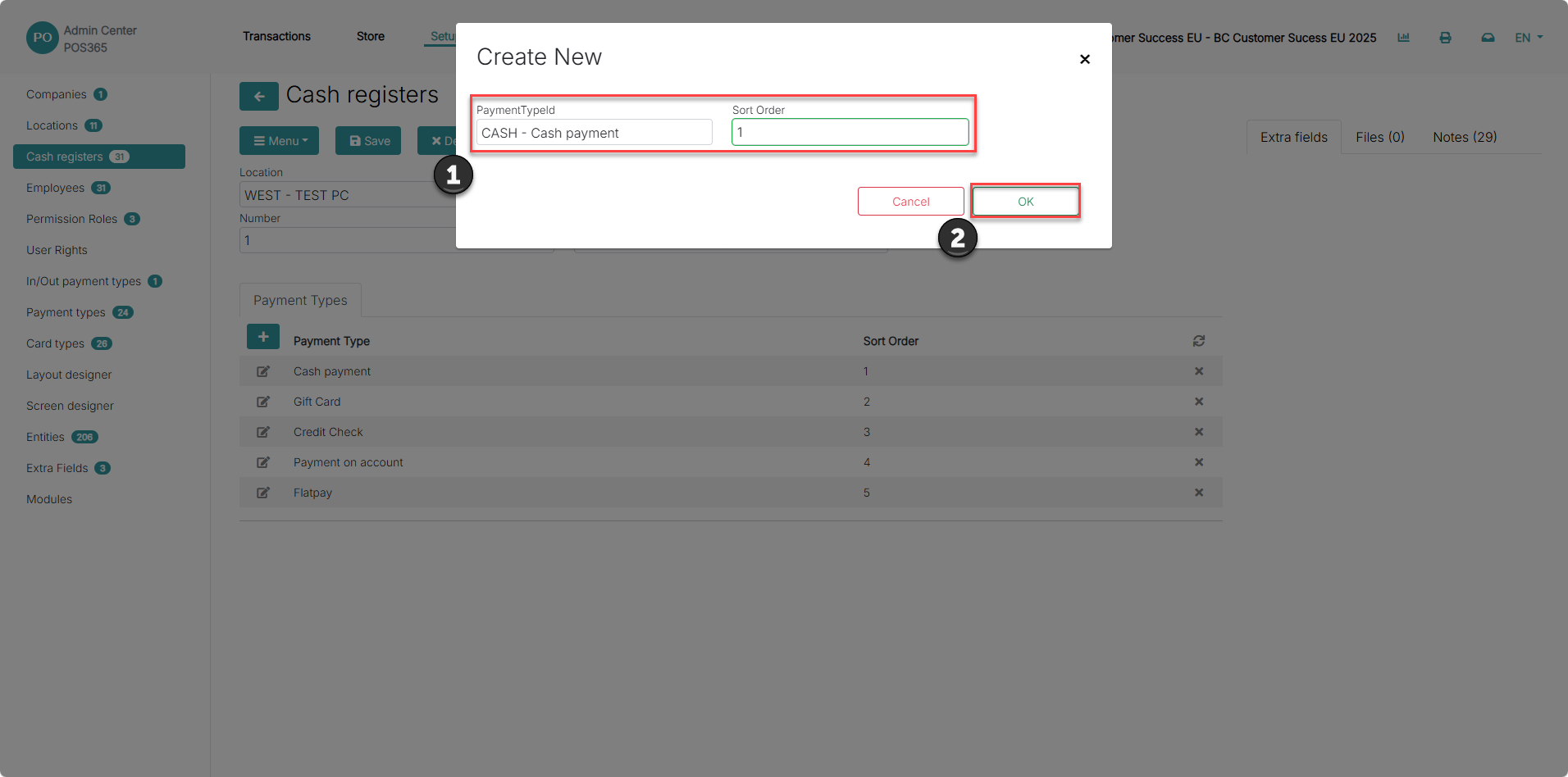 create and set up a new company in the admin center