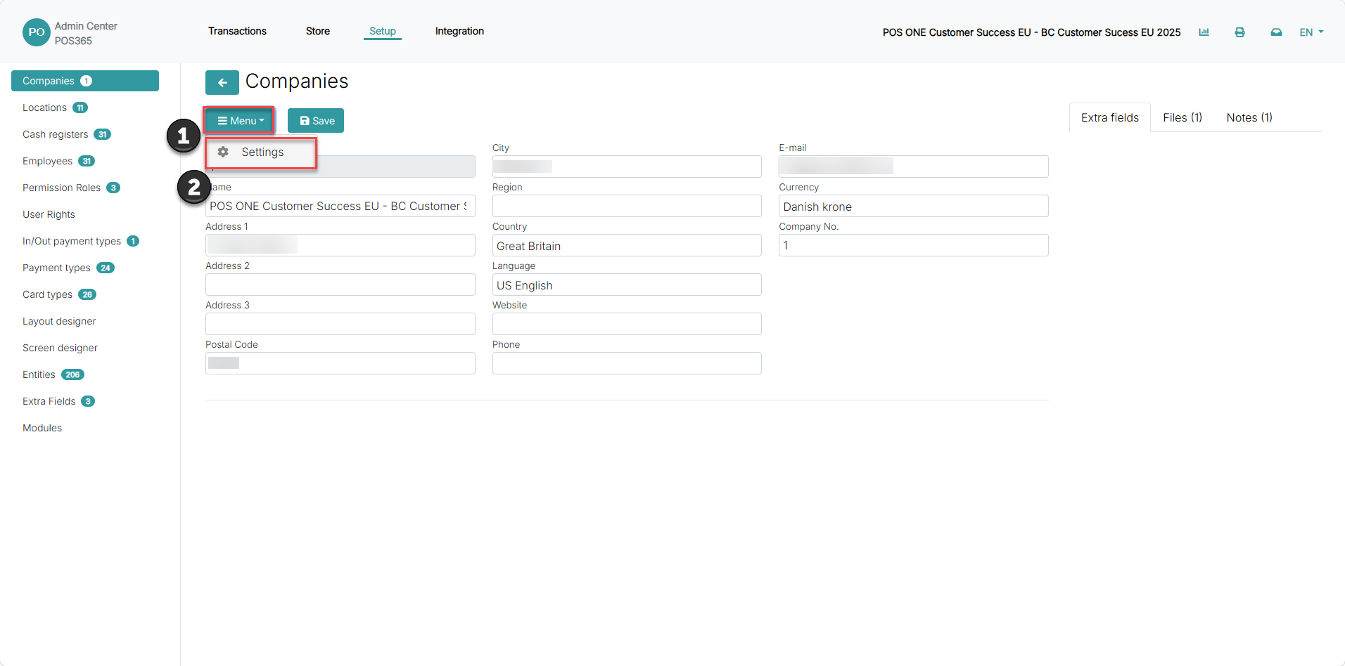 create and set up a new company in the admin center
