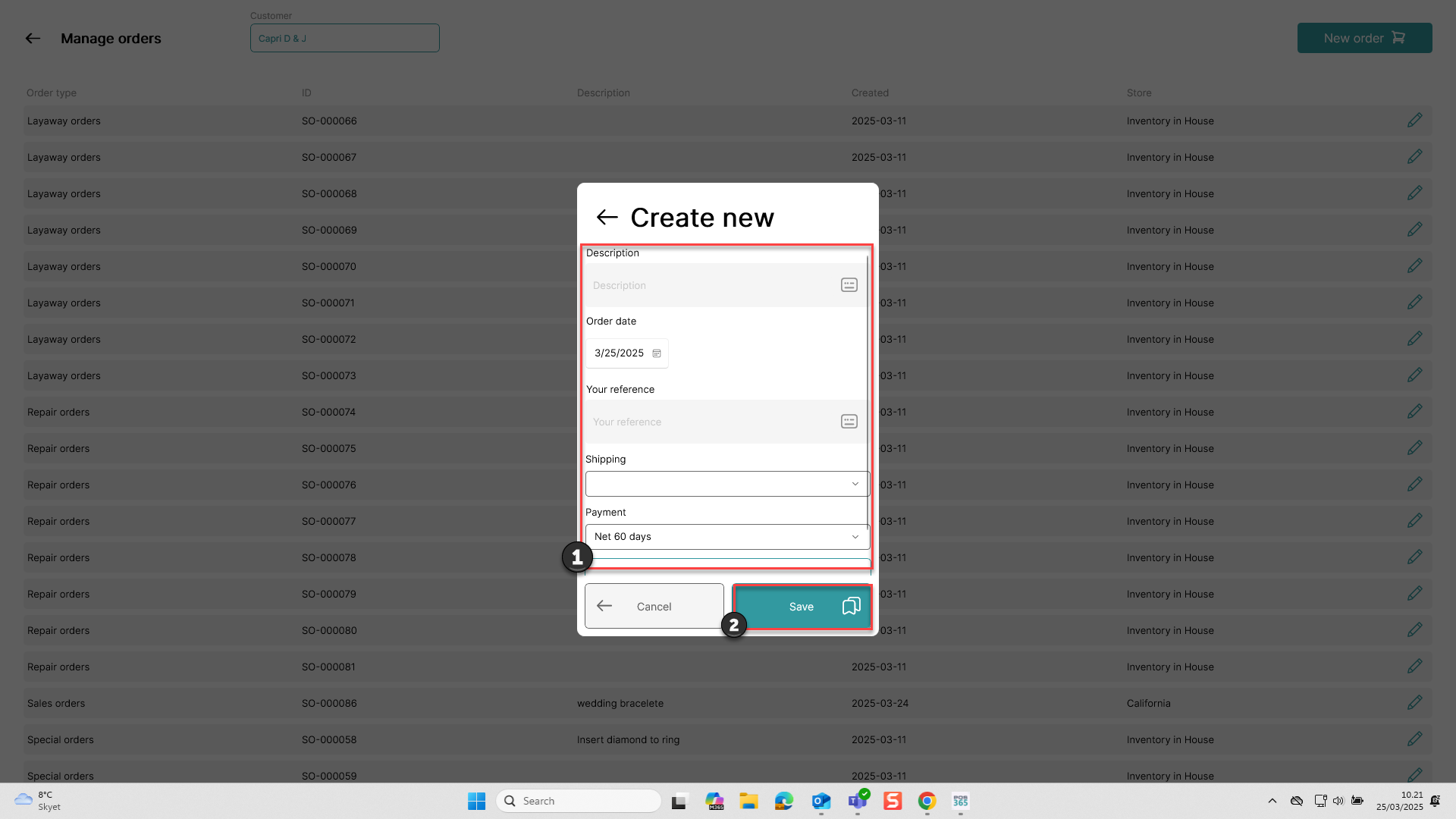 create orders sales quotes through pos365