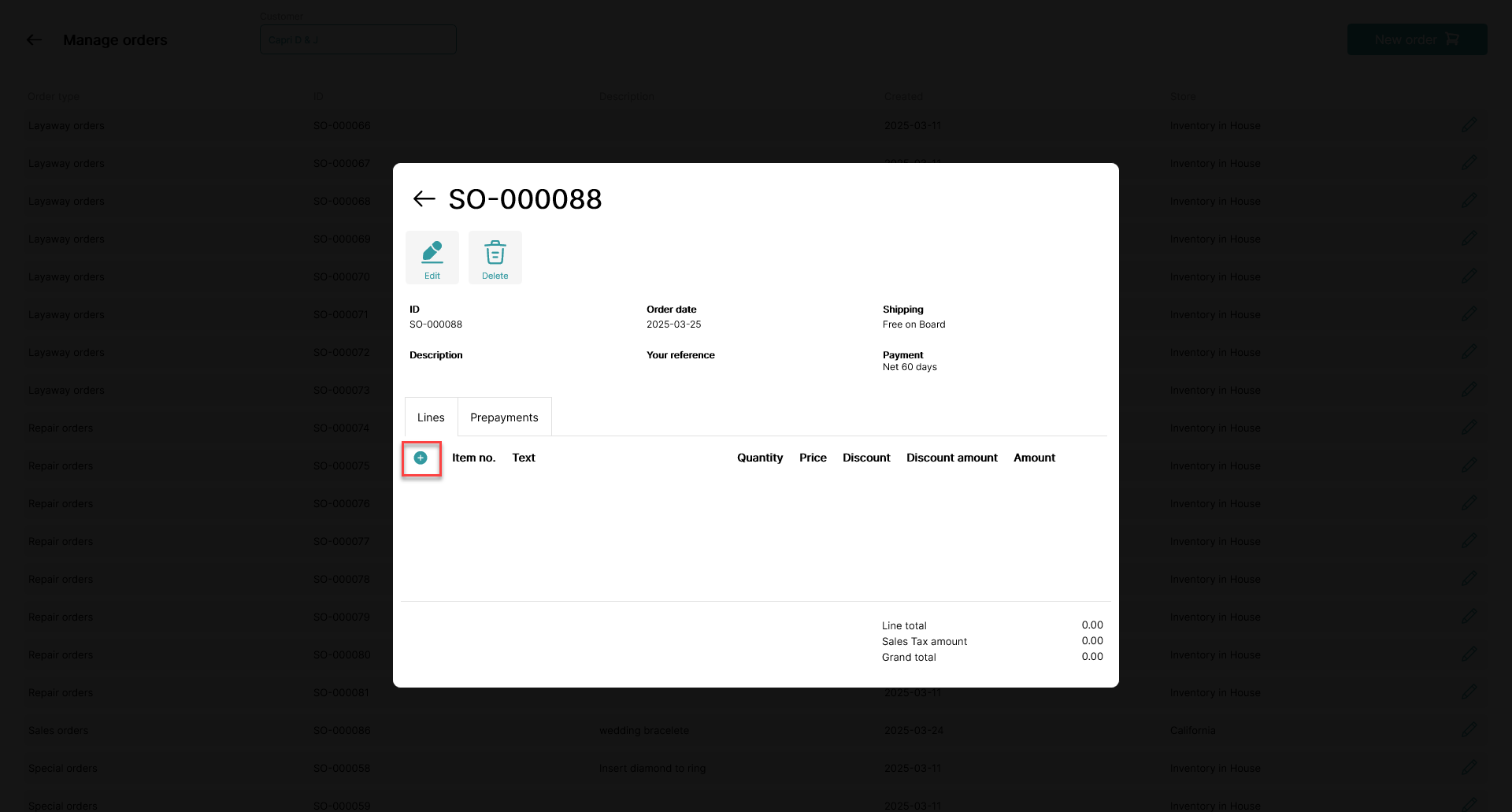 create orders sales quotes through pos365