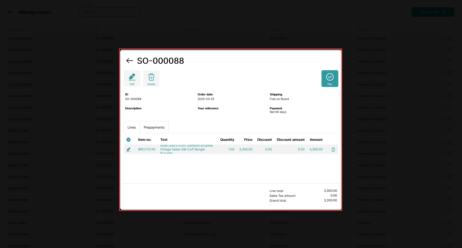 create orders sales quotes through pos365