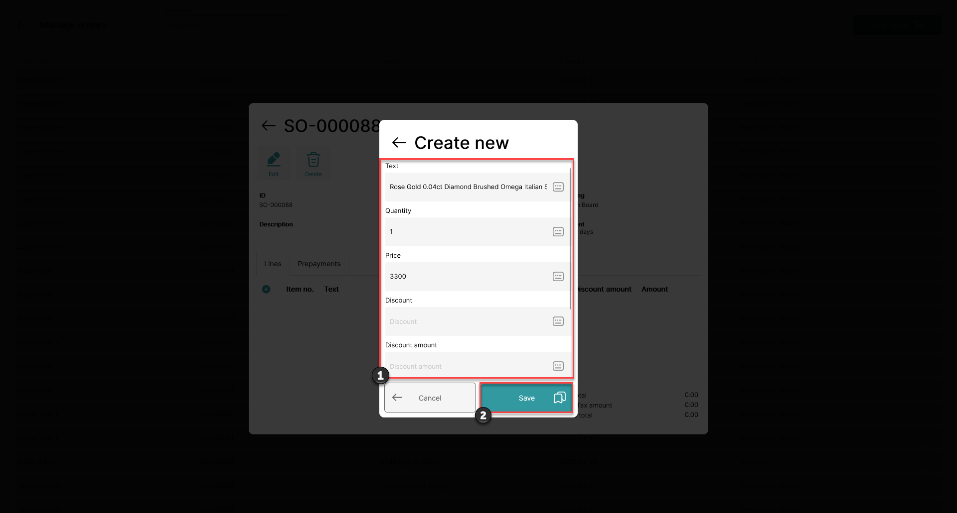 create orders sales quotes through pos365