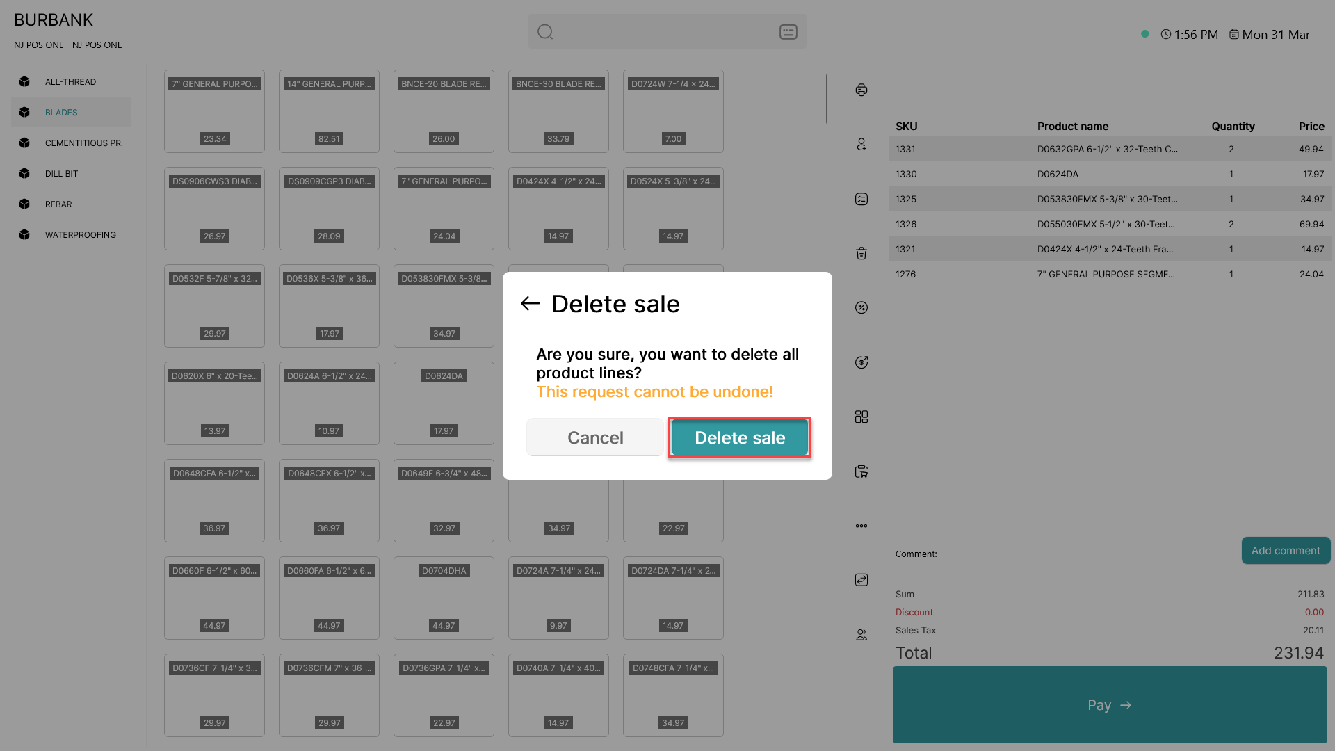 delete entire sale