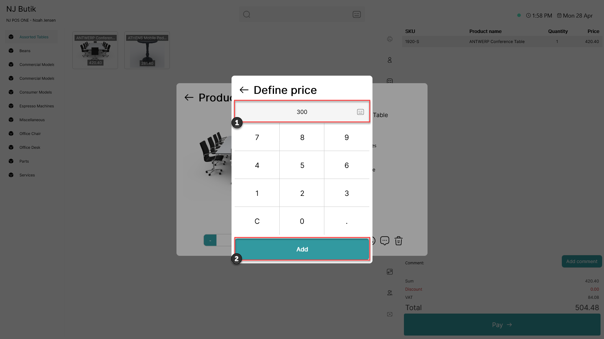 edit price of a product in the basket