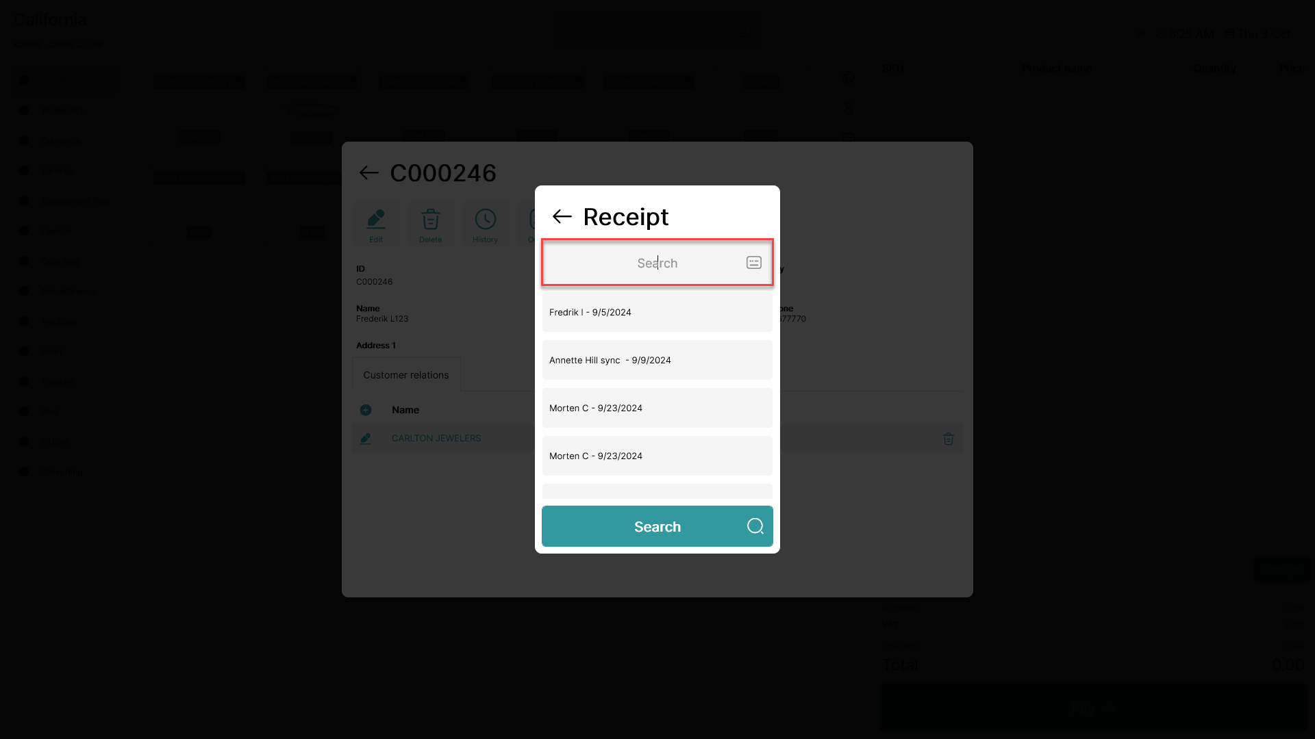 find a specific customers transaction in pos365
