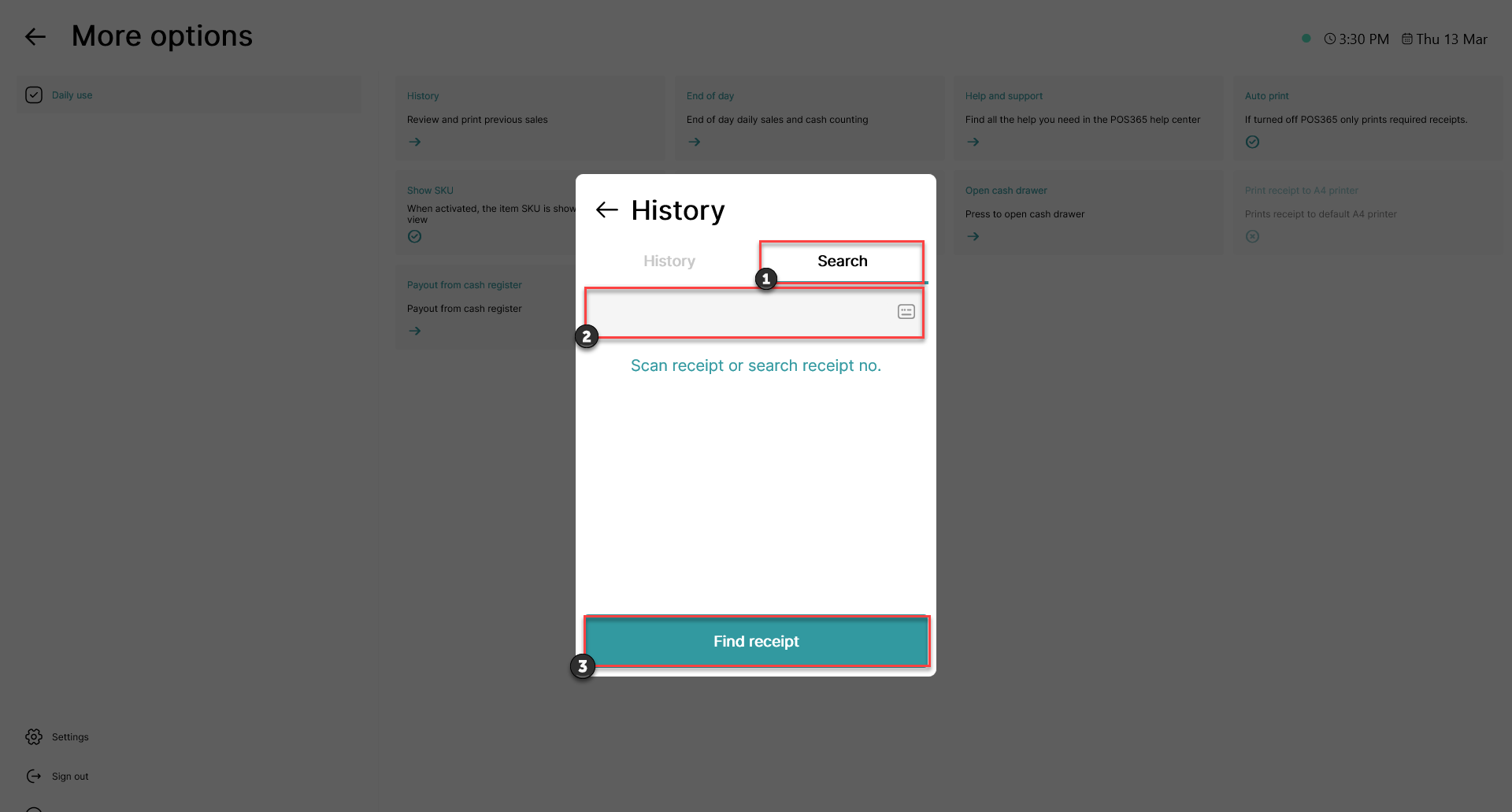 how to access an old receipt in pos365