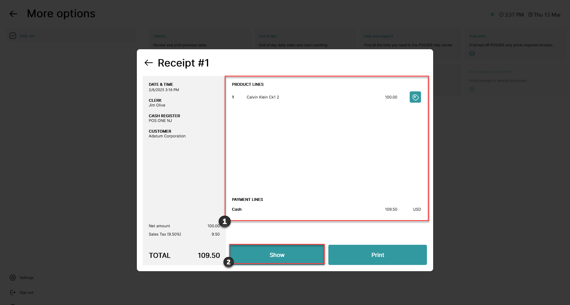 how to access an old receipt in pos365