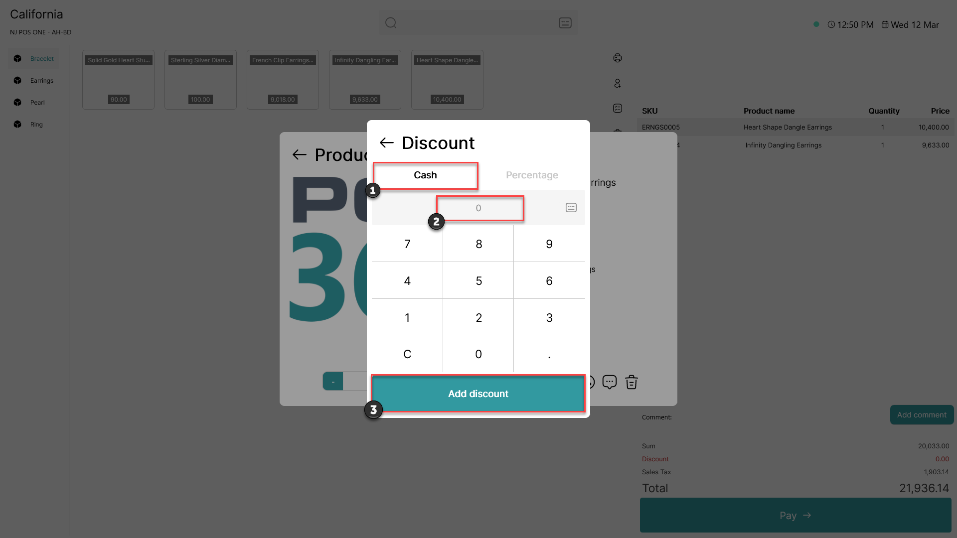 how to add cash discount on specific item