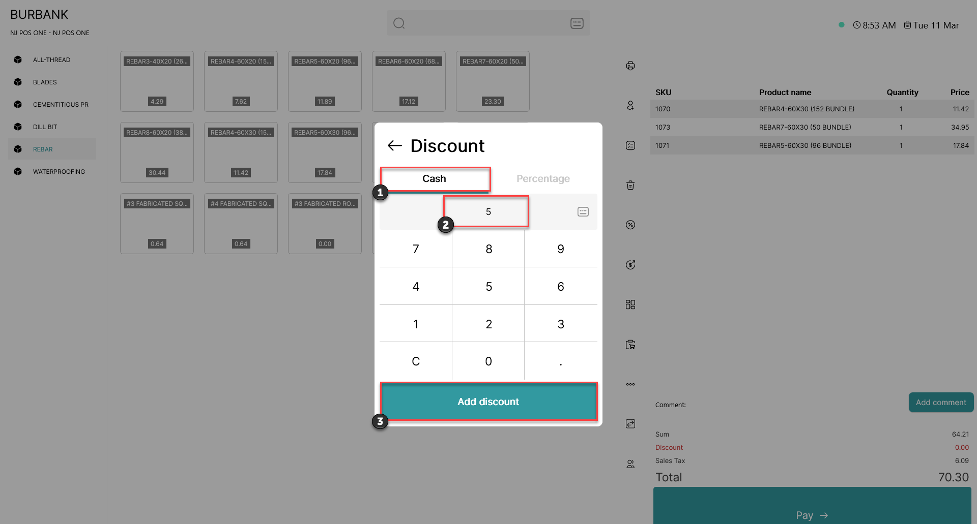 how to add cash discount to an order