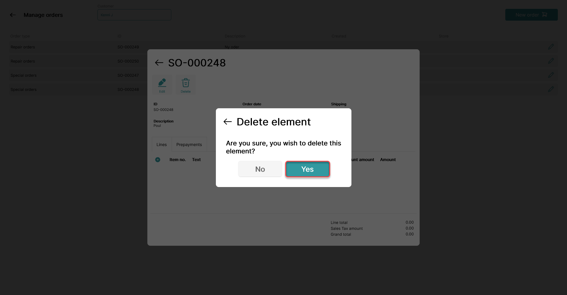 how to delete a sales order in pos365