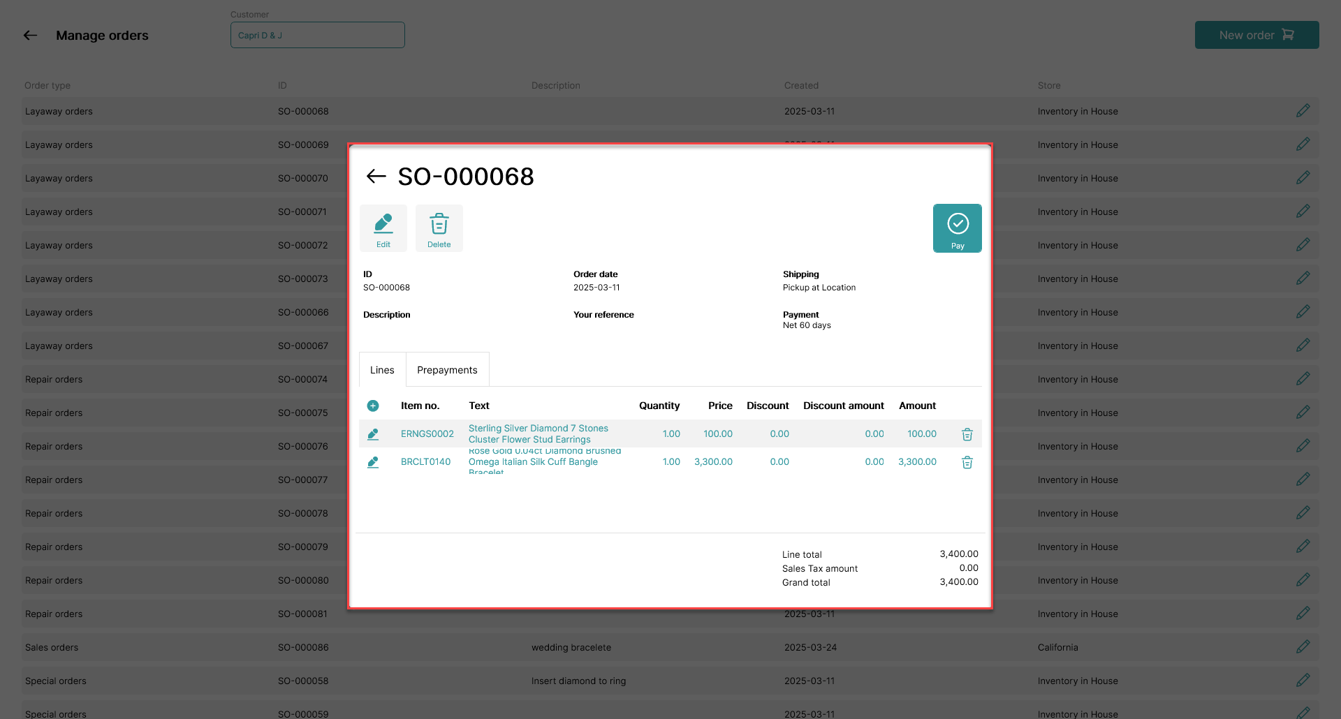 how to edit an existing order in the order manager