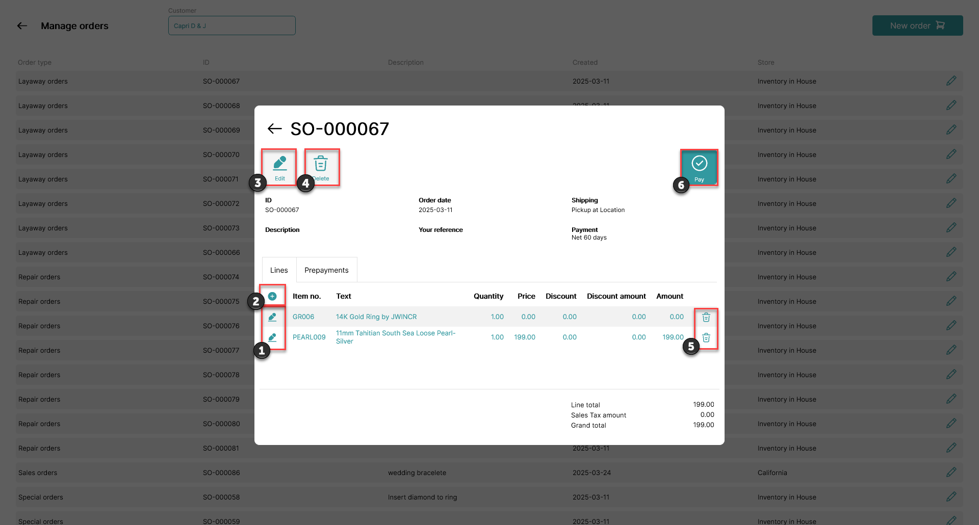 how to edit an existing order in the order manager