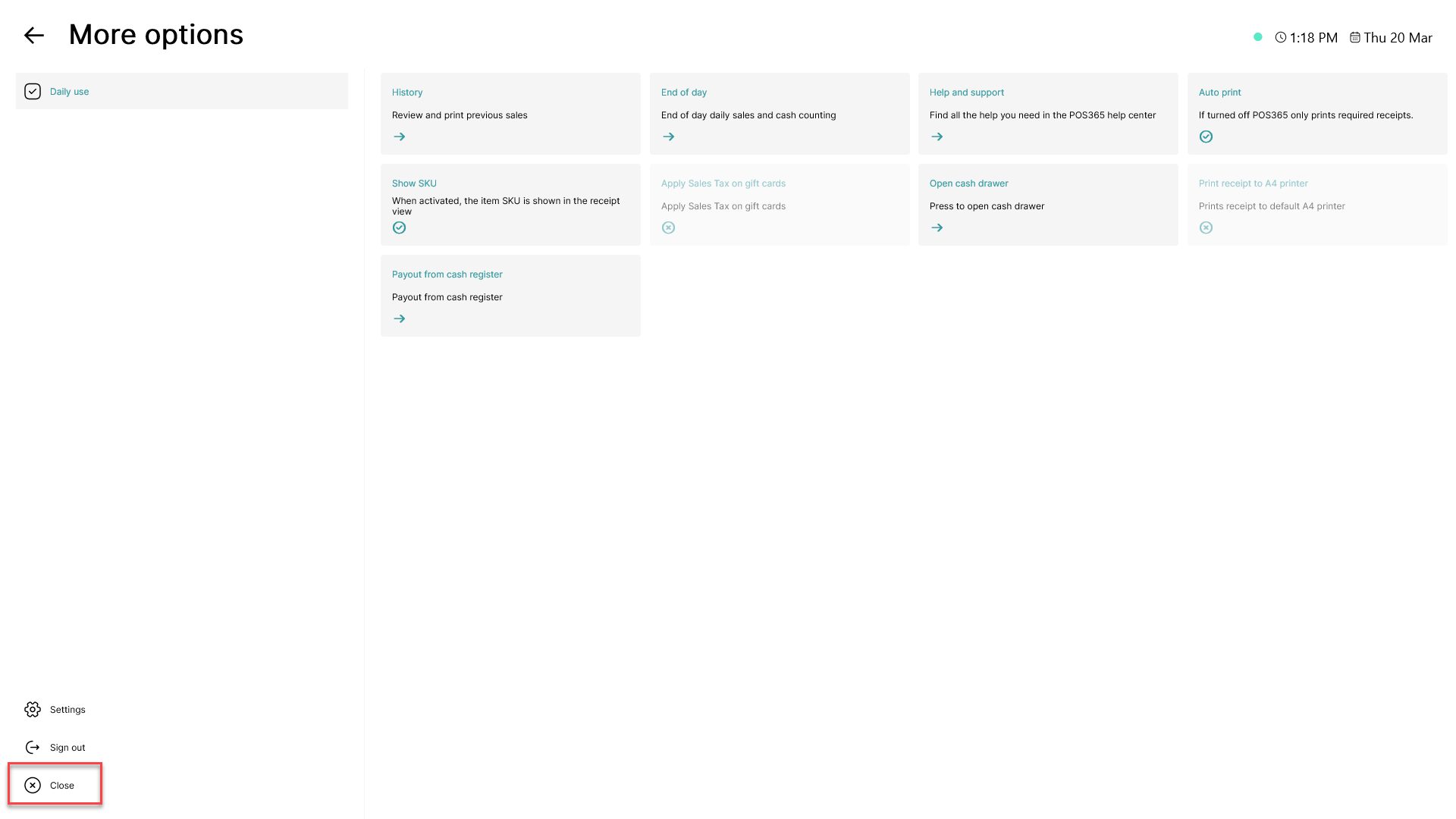 how to enable disable fullscreen mode in pos365