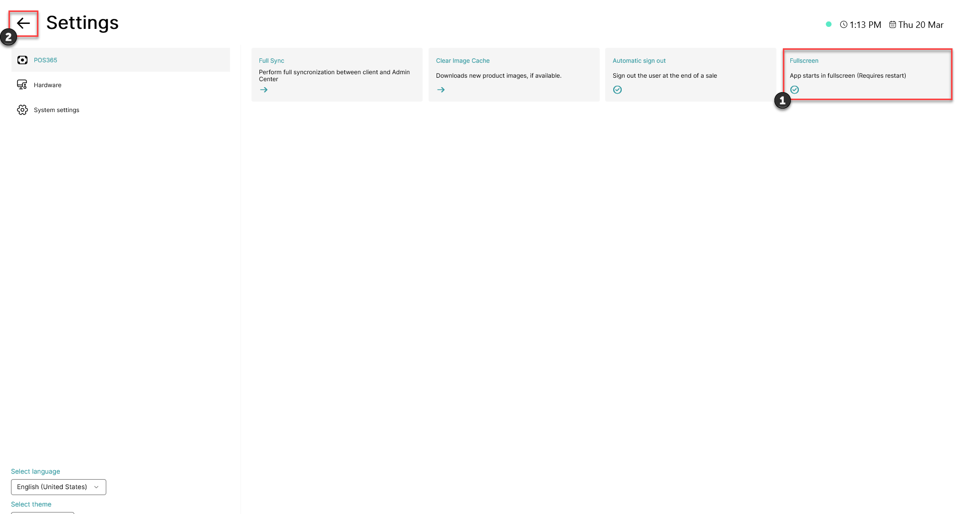 how to enable disable fullscreen mode in pos365