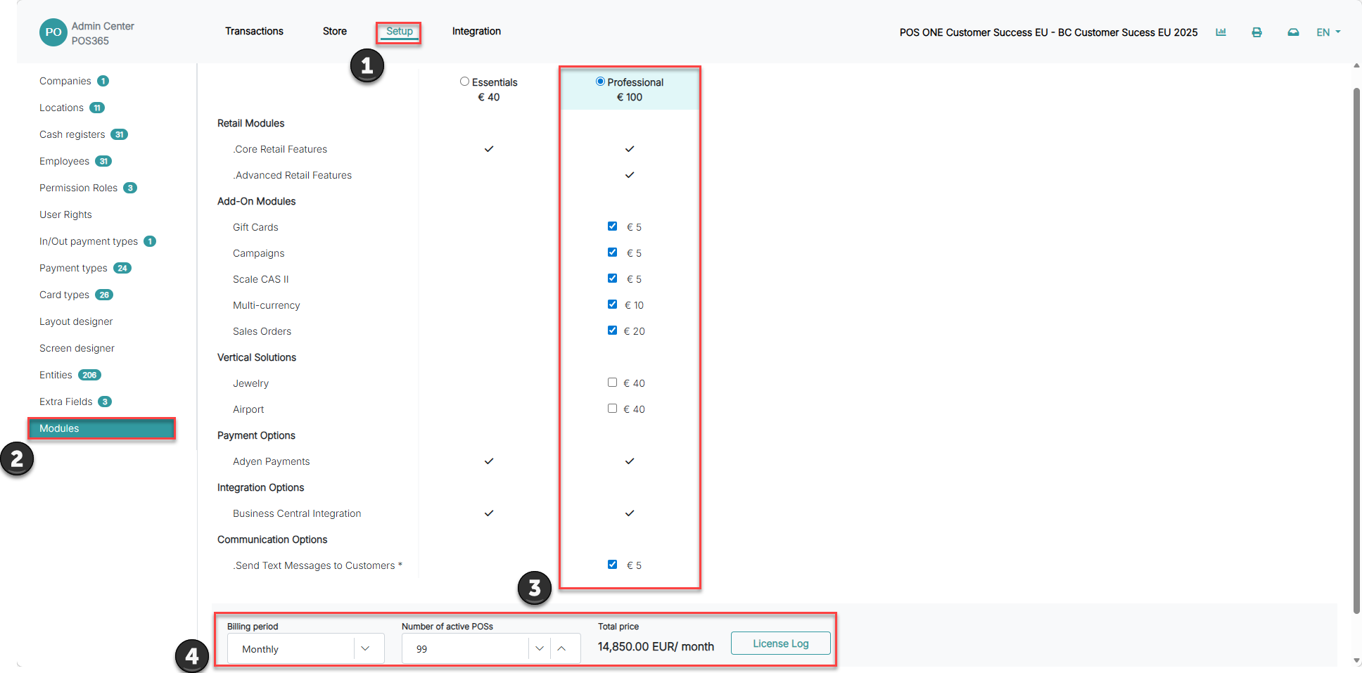 how to manage modules in pos365