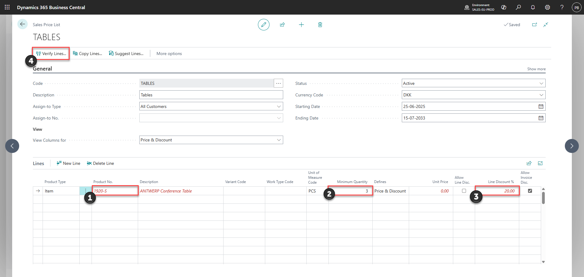 make sales price lists for pos365