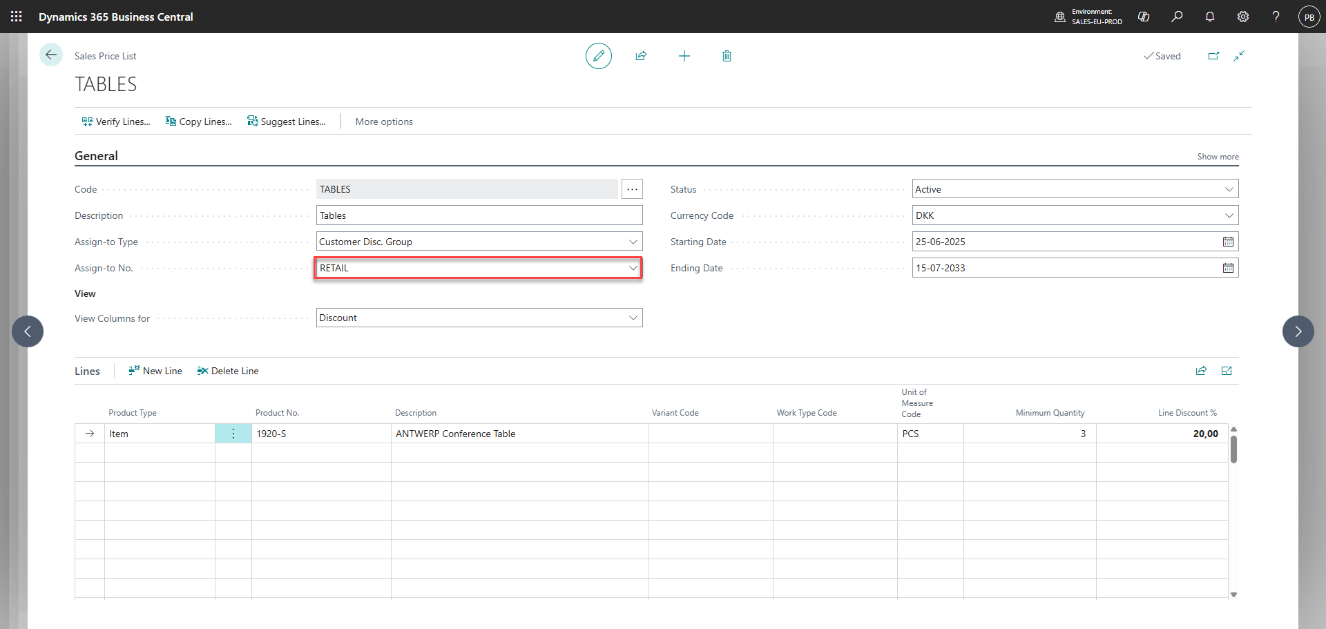 make sales price lists for pos365