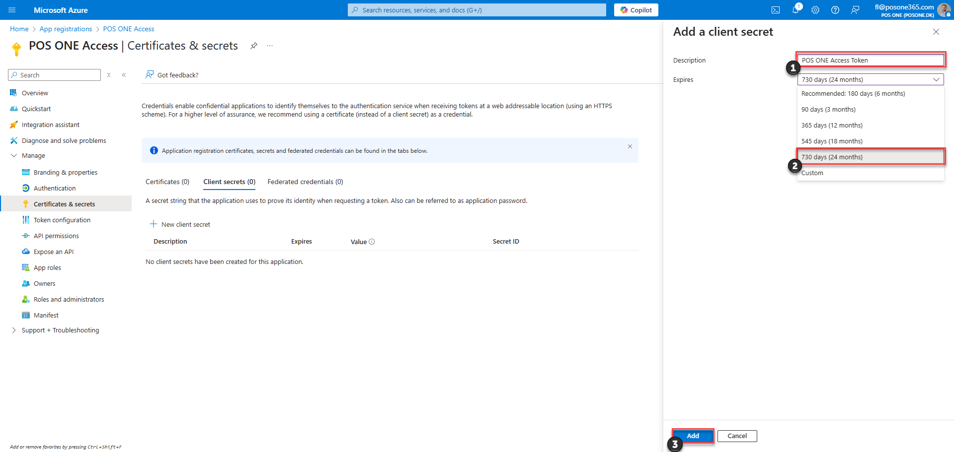 obtain credentials for business central integration