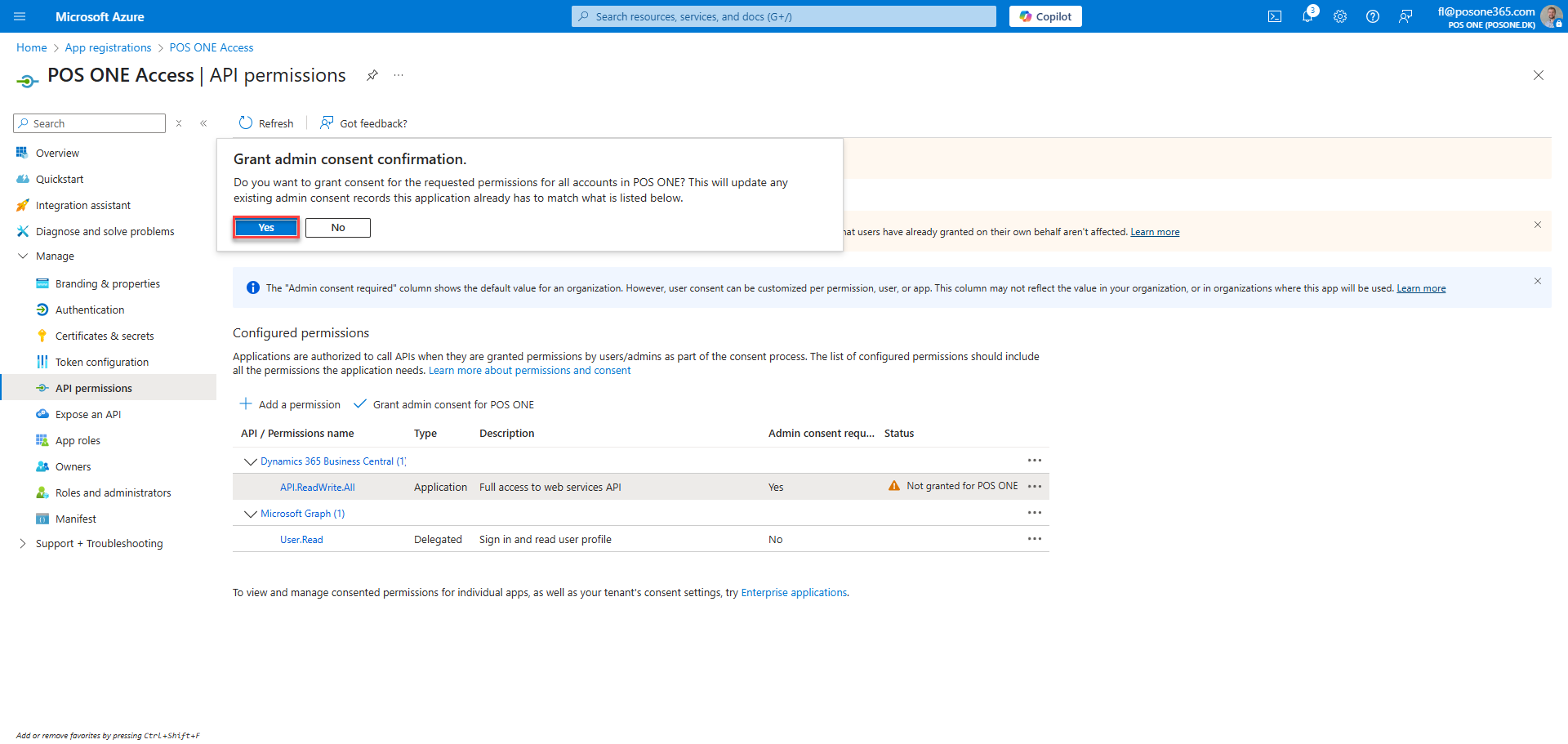 obtain credentials for business central integration