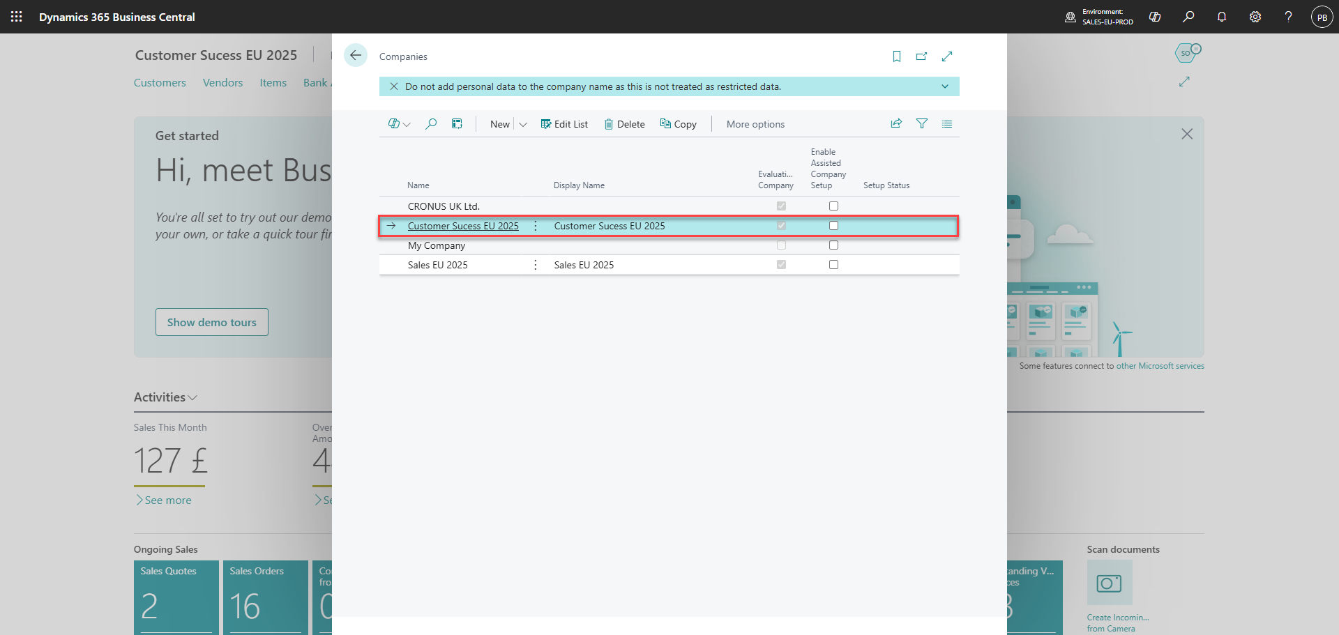 obtain credentials for business central integration
